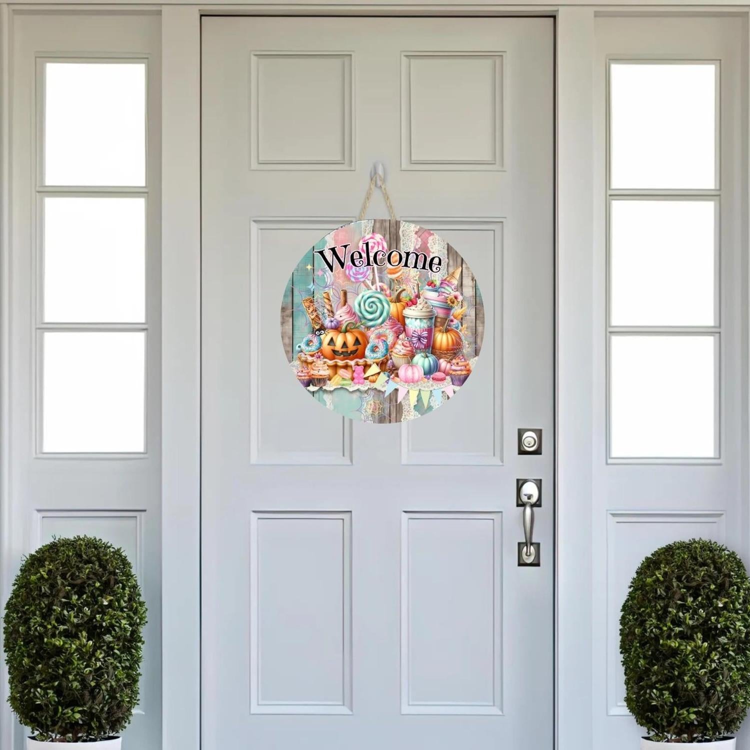 Halloween Welcome Pastel Candy Round Sign