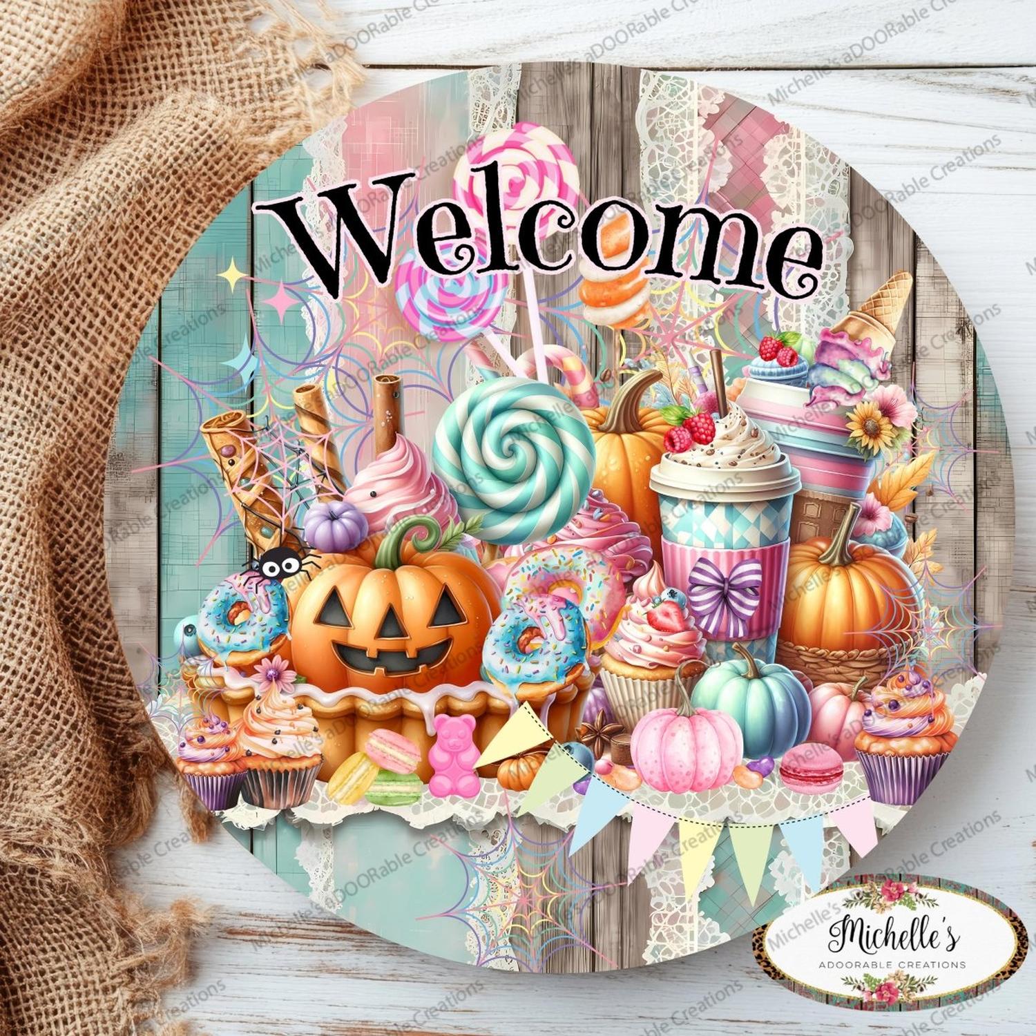 Halloween Welcome Pastel Candy Round Sign