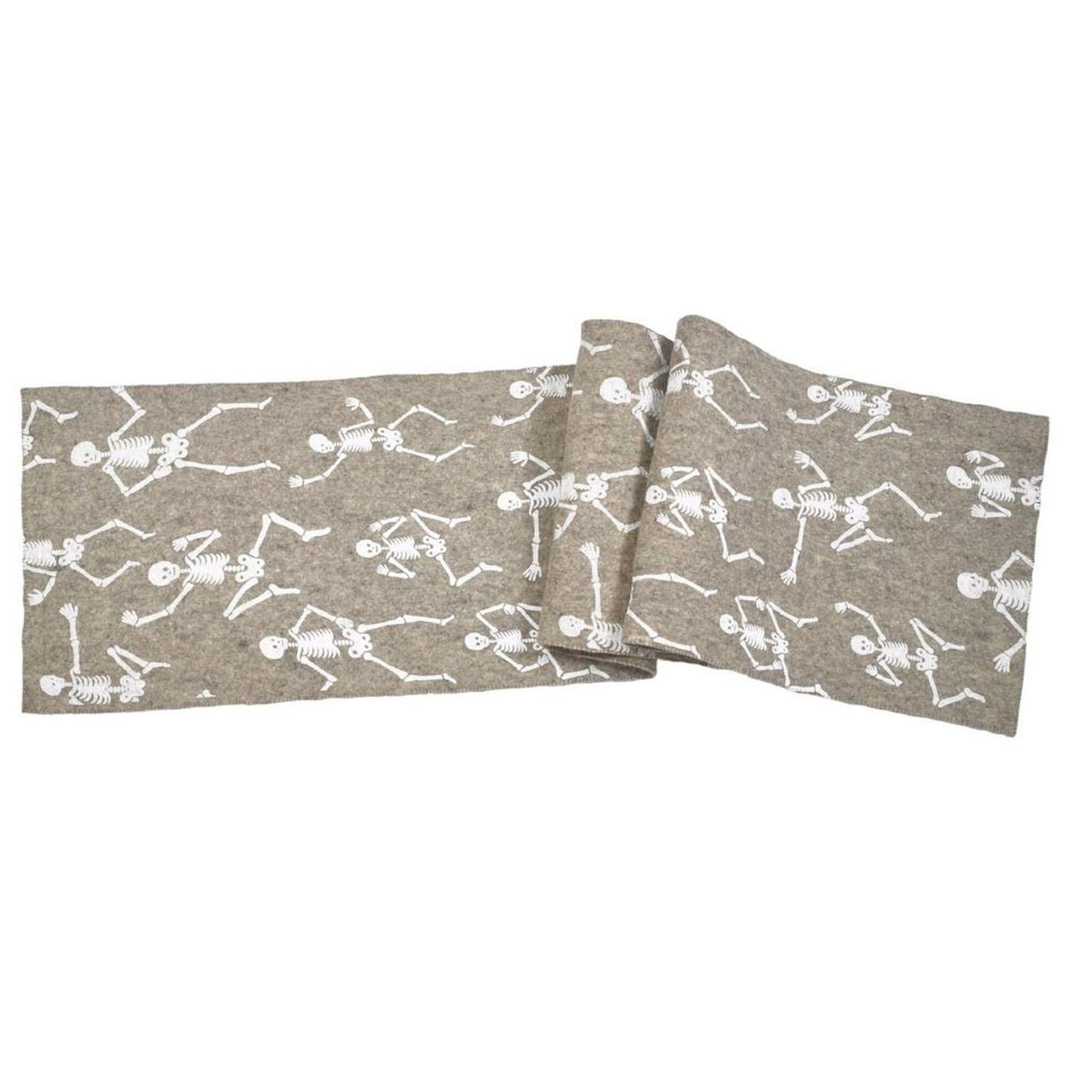 72" Hand Felted Wool Halloween Skeleton Table Runner