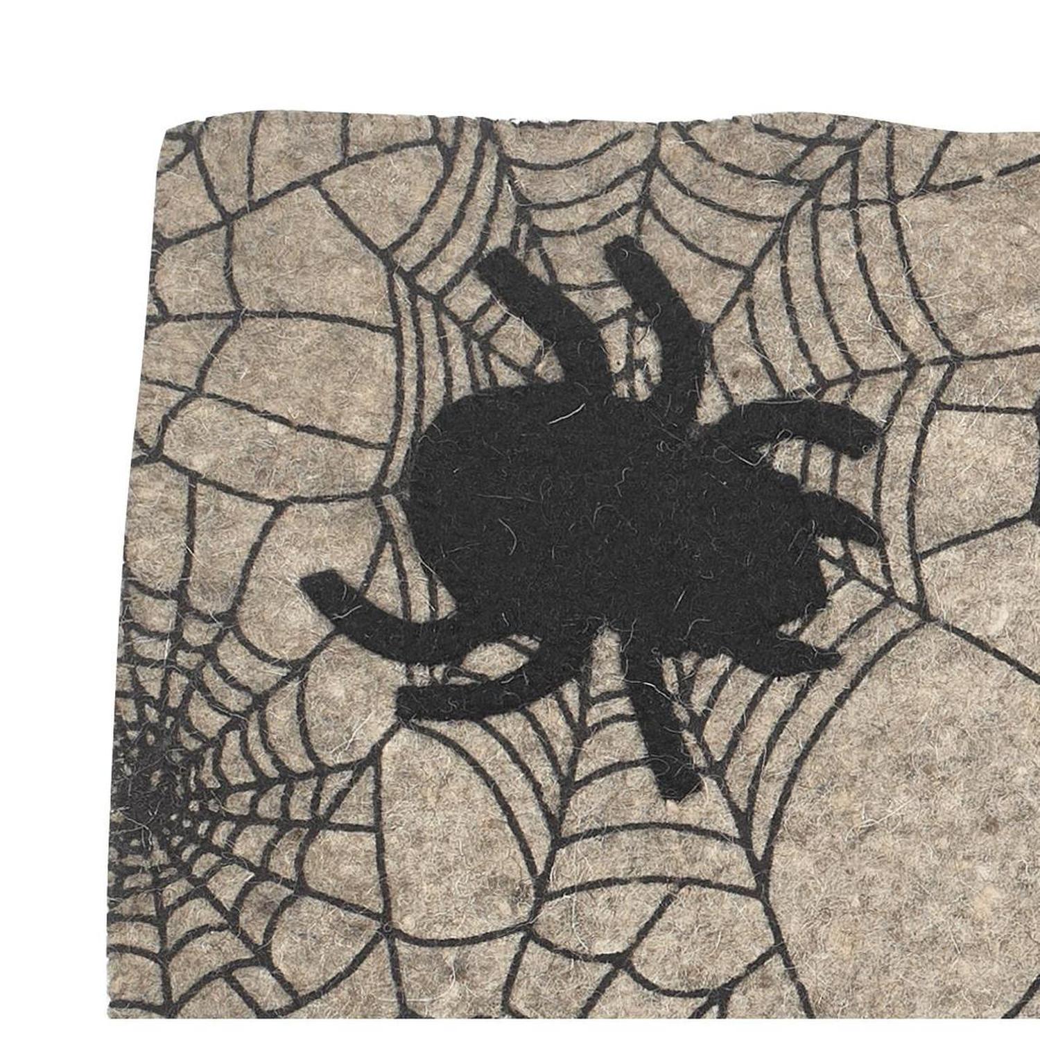 Hand Felted Wool Halloween Spider Web Table Runner - 14x72" Arcadia Home