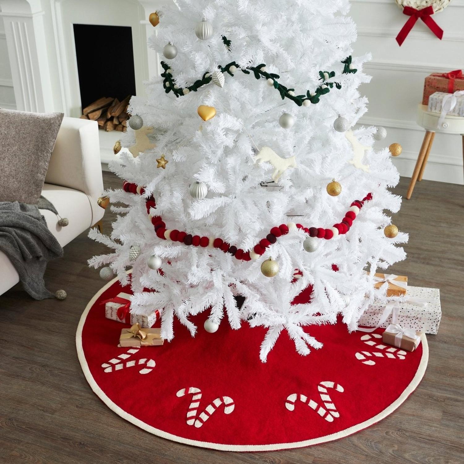 Handmade Candy Canes Red Felt Christmas Tree Skirt Felt 60" Arcadia Home