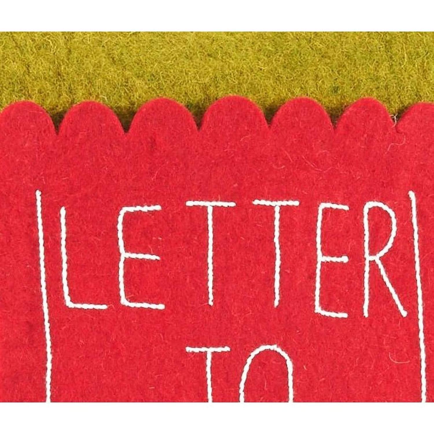 Handmade Christmas Pillow Hand Felted Wool - Letter to Santa Pocket Green - 18" Arcadia Home