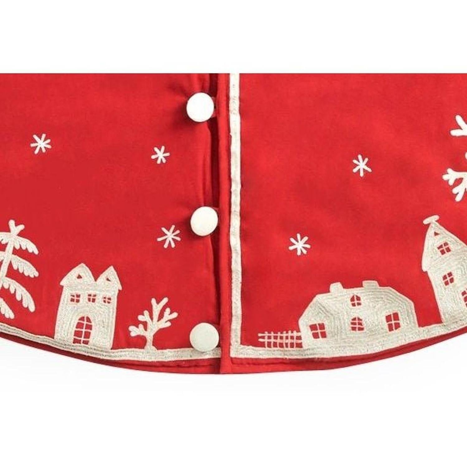Shop For Handmade Christmas Tree Skirt Cotton - Village Scene Red - 60" Arcadia Home
