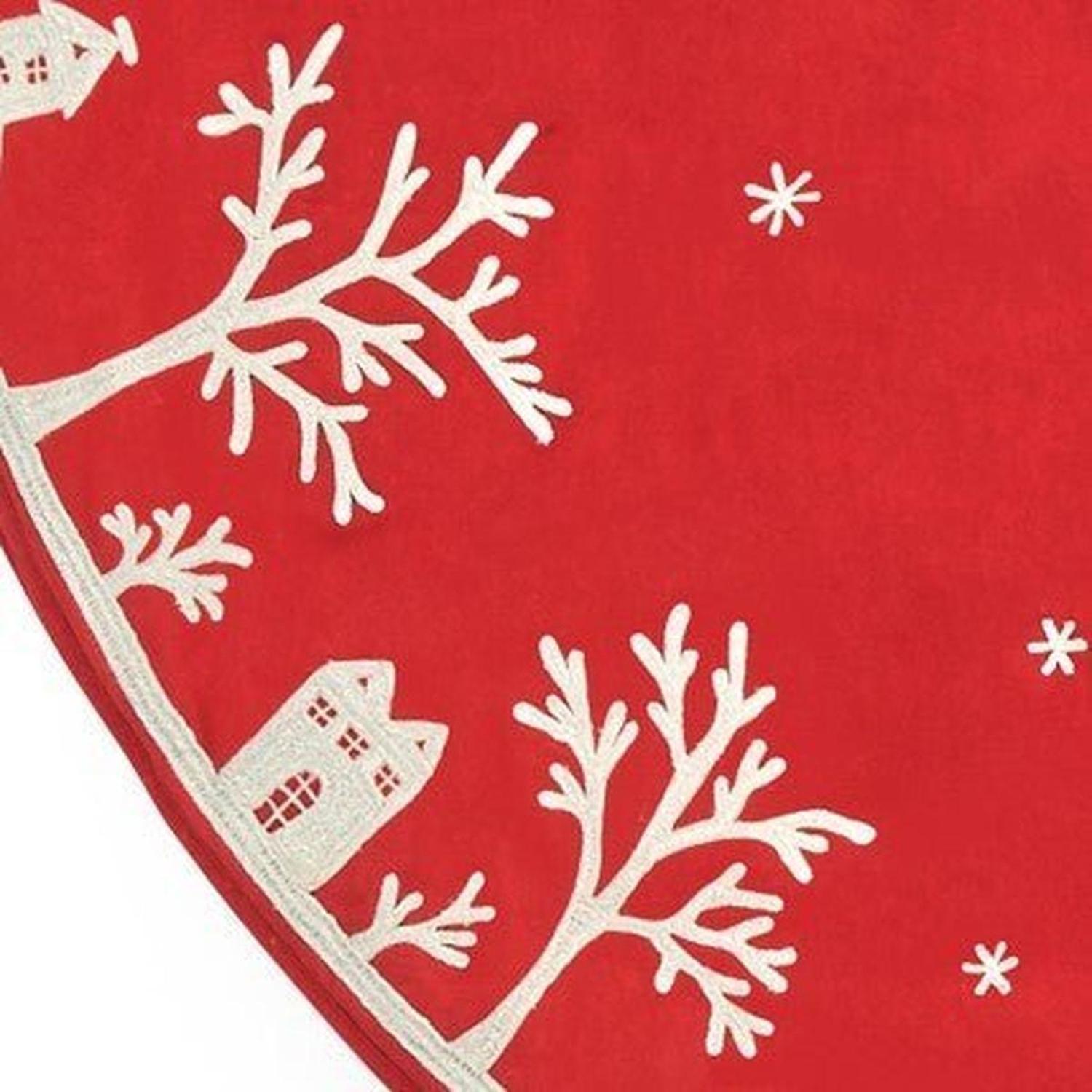 Shop For Handmade Christmas Tree Skirt Cotton - Village Scene Red - 60" Arcadia Home