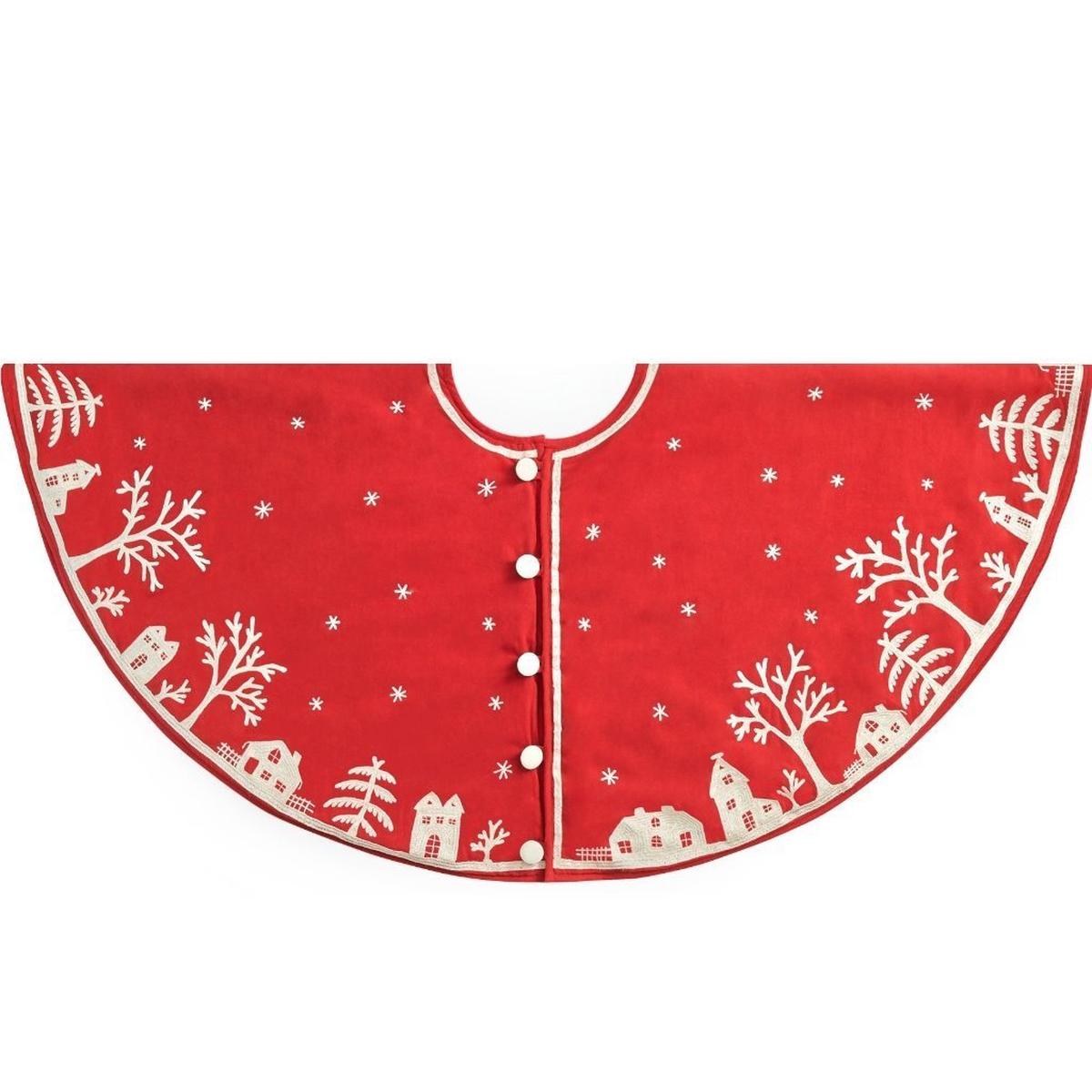Shop For Handmade Christmas Tree Skirt Cotton - Village Scene Red - 60" Arcadia Home