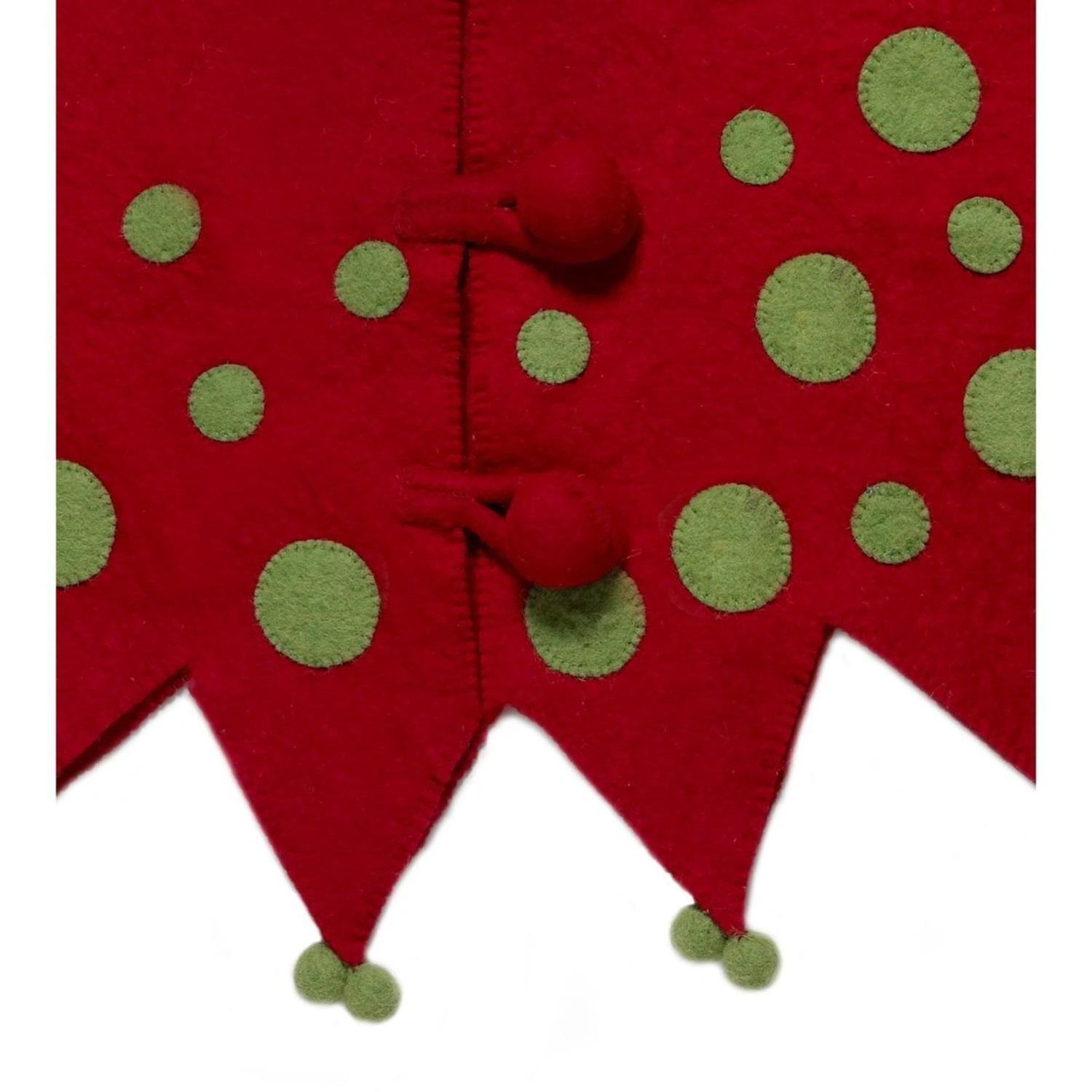 Handmade Felt Jester Red and Green Christmas Tree Skirt 60" Arcadia Home