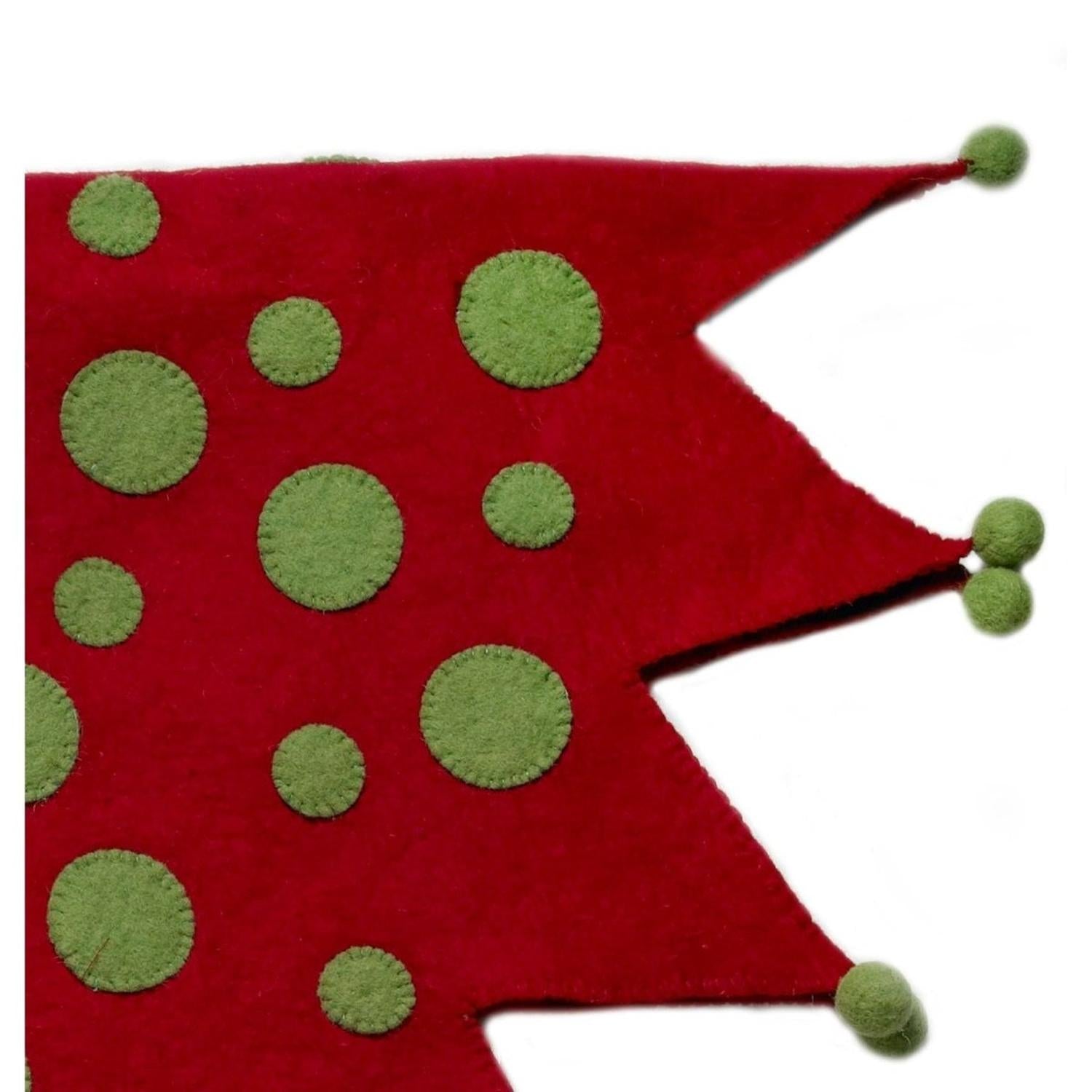 Handmade Felt Jester Red and Green Christmas Tree Skirt 60" Arcadia Home