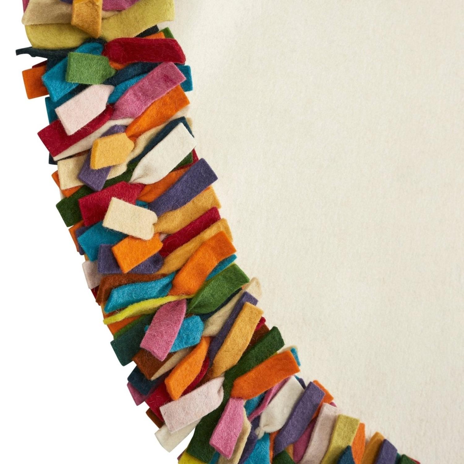 Handmade Felt Multicolor Fringe Border Cream Christmas Tree Skirt Arcadia Home