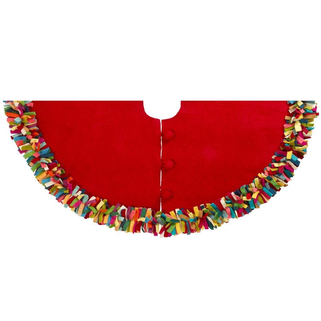 Shop For Handmade Felt Multicolor Fringe Border Red Wool Christmas Tree Skirt Arcadia Home
