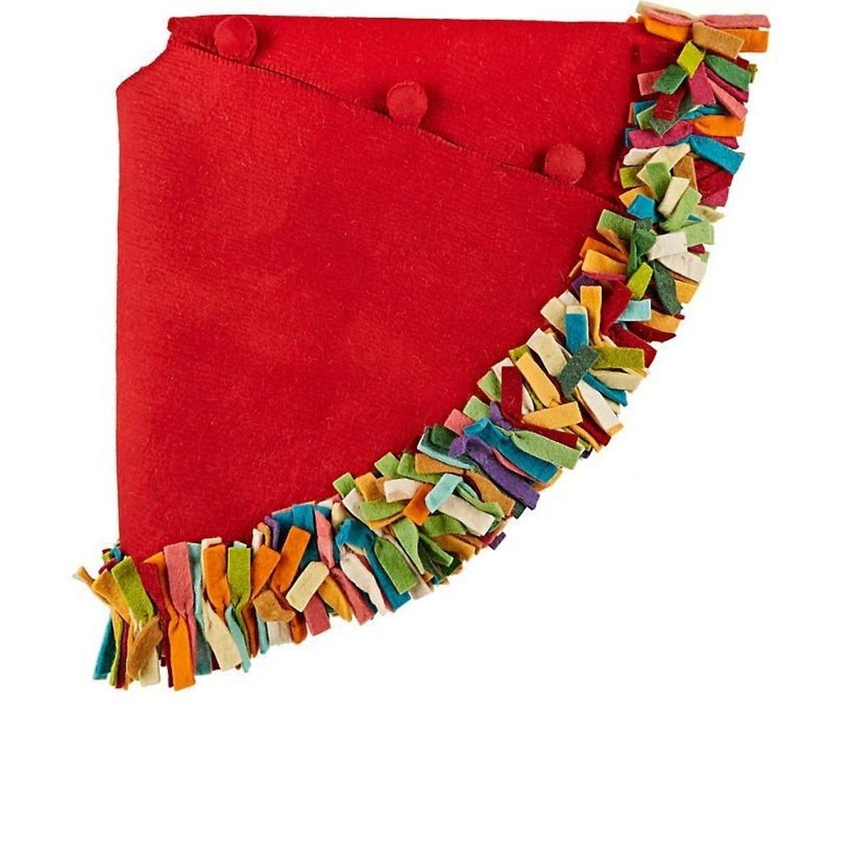 Shop For Handmade Felt Multicolor Fringe Border Red Wool Christmas Tree Skirt Arcadia Home