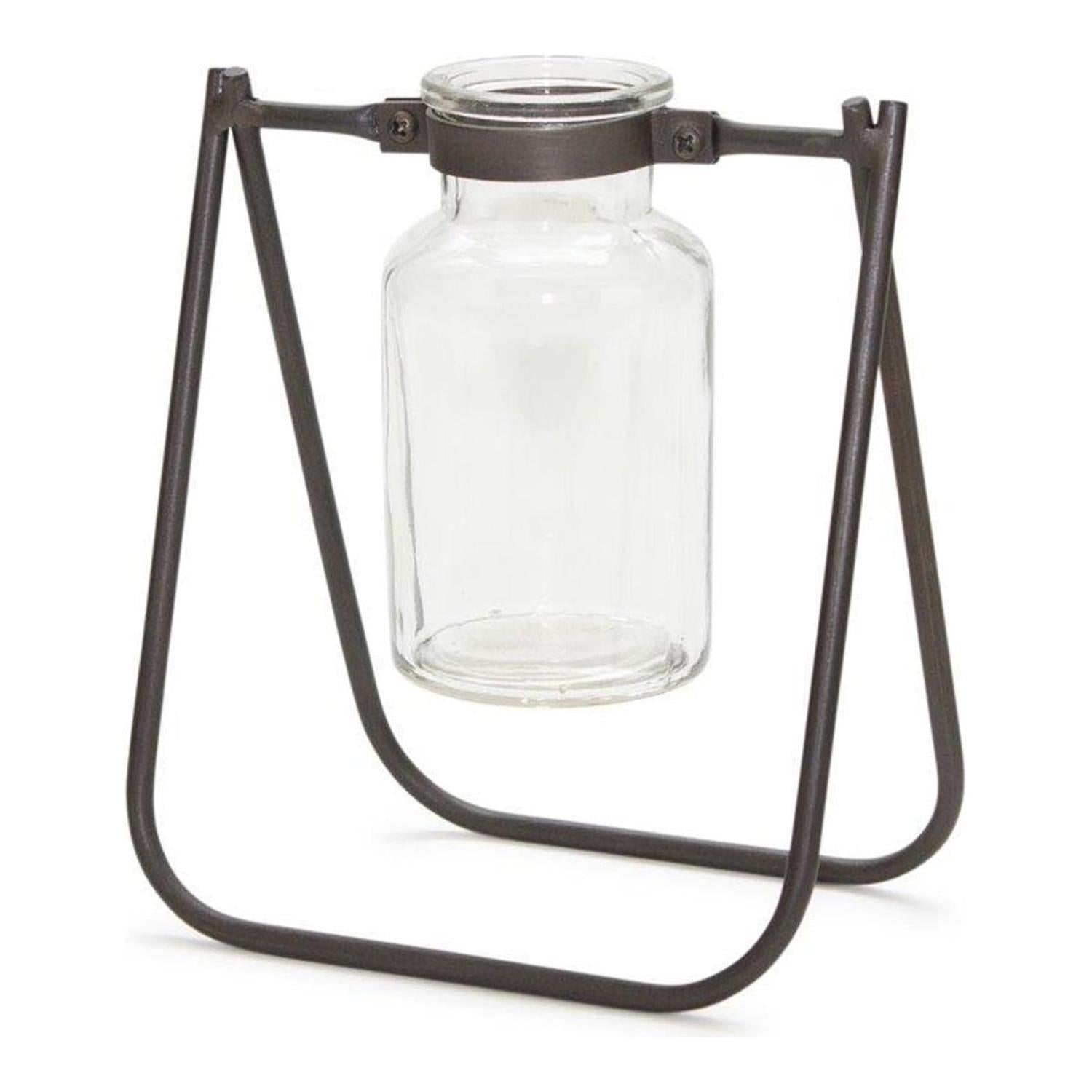 Hanging Glass Jar Vase with Metal Stand (Set of 2)