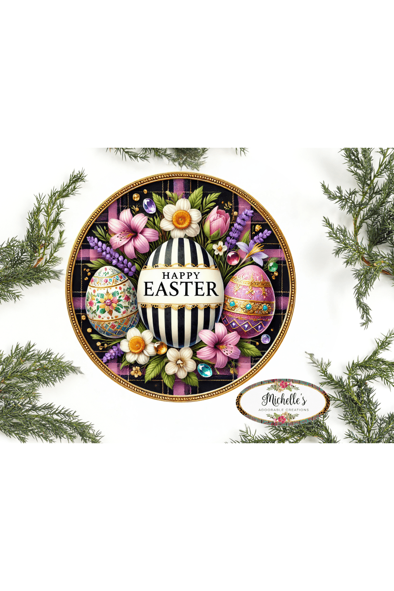 Shop For Happy Easter Black White Egg Metal Sign