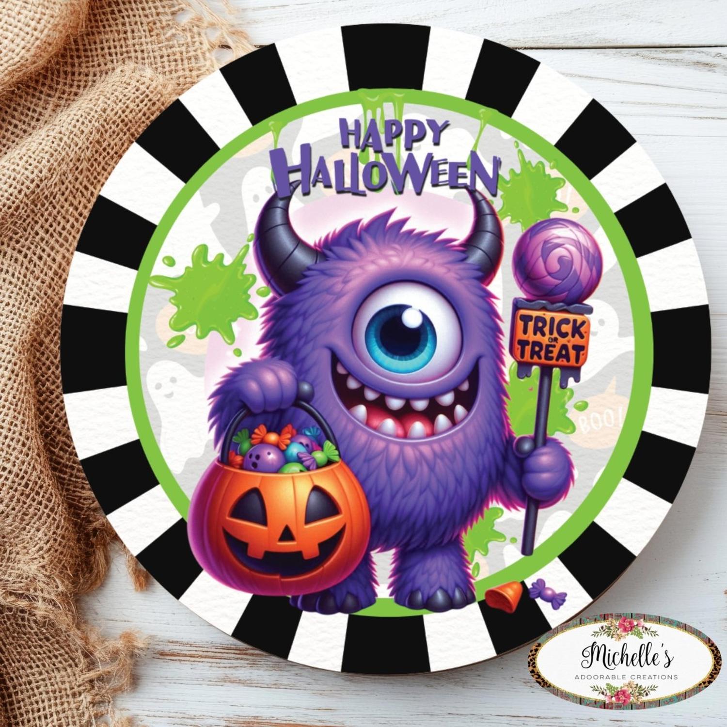 Shop For Happy Halloween Purple Monster Sign