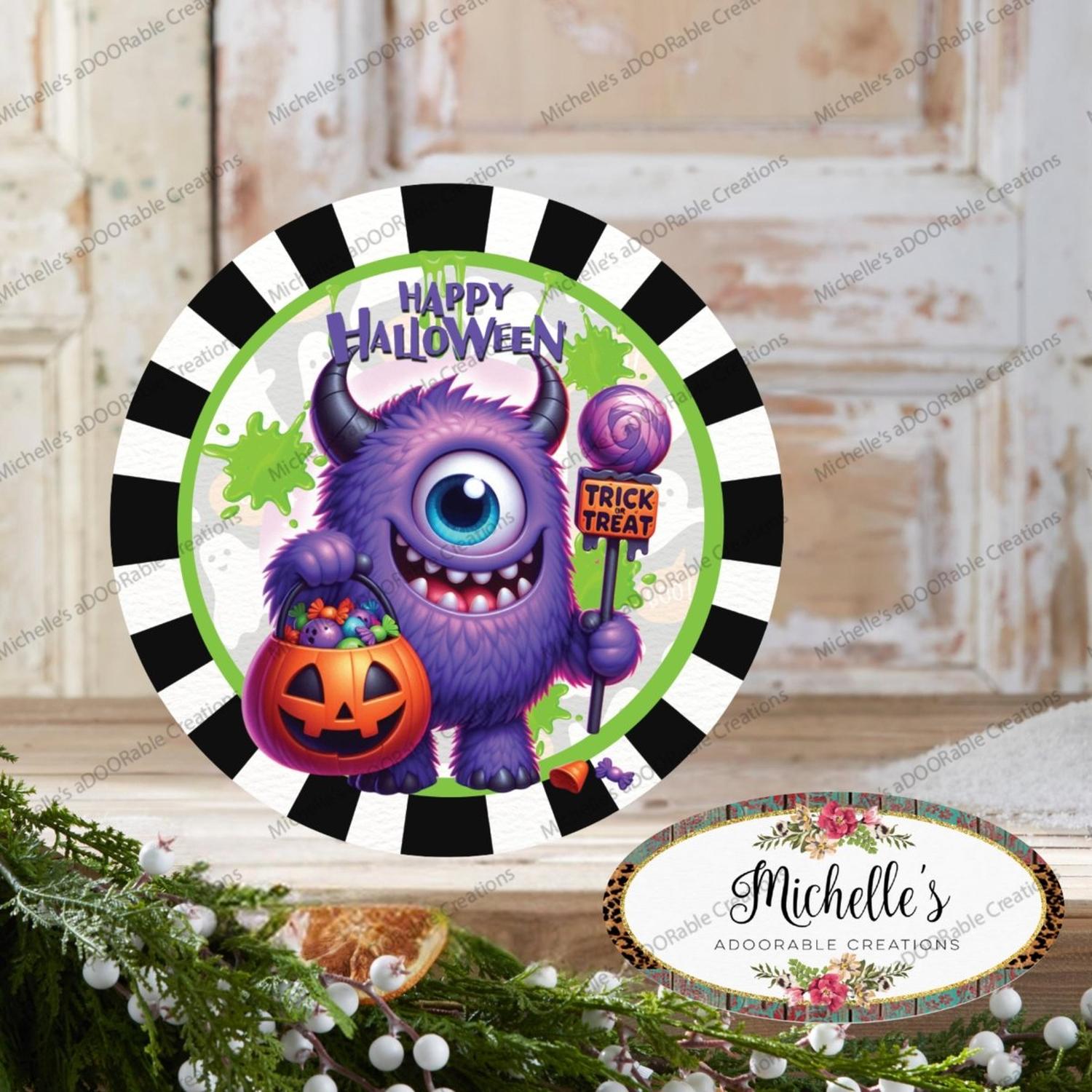 Shop For Happy Halloween Purple Monster Sign