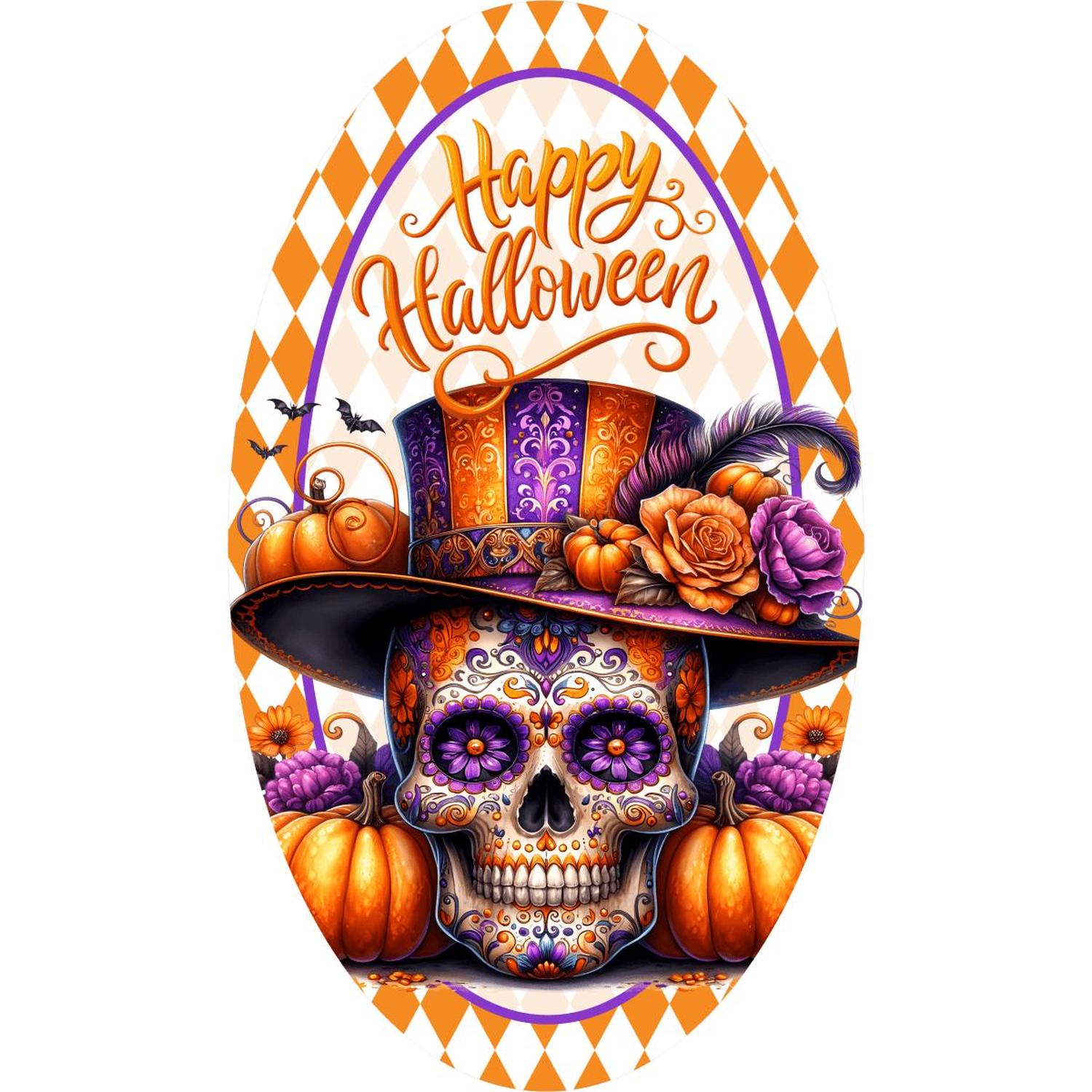 Shop For Happy Halloween Sugar Skull Oval Sign