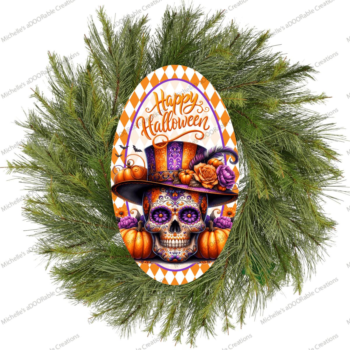 Shop For Happy Halloween Sugar Skull Oval Sign