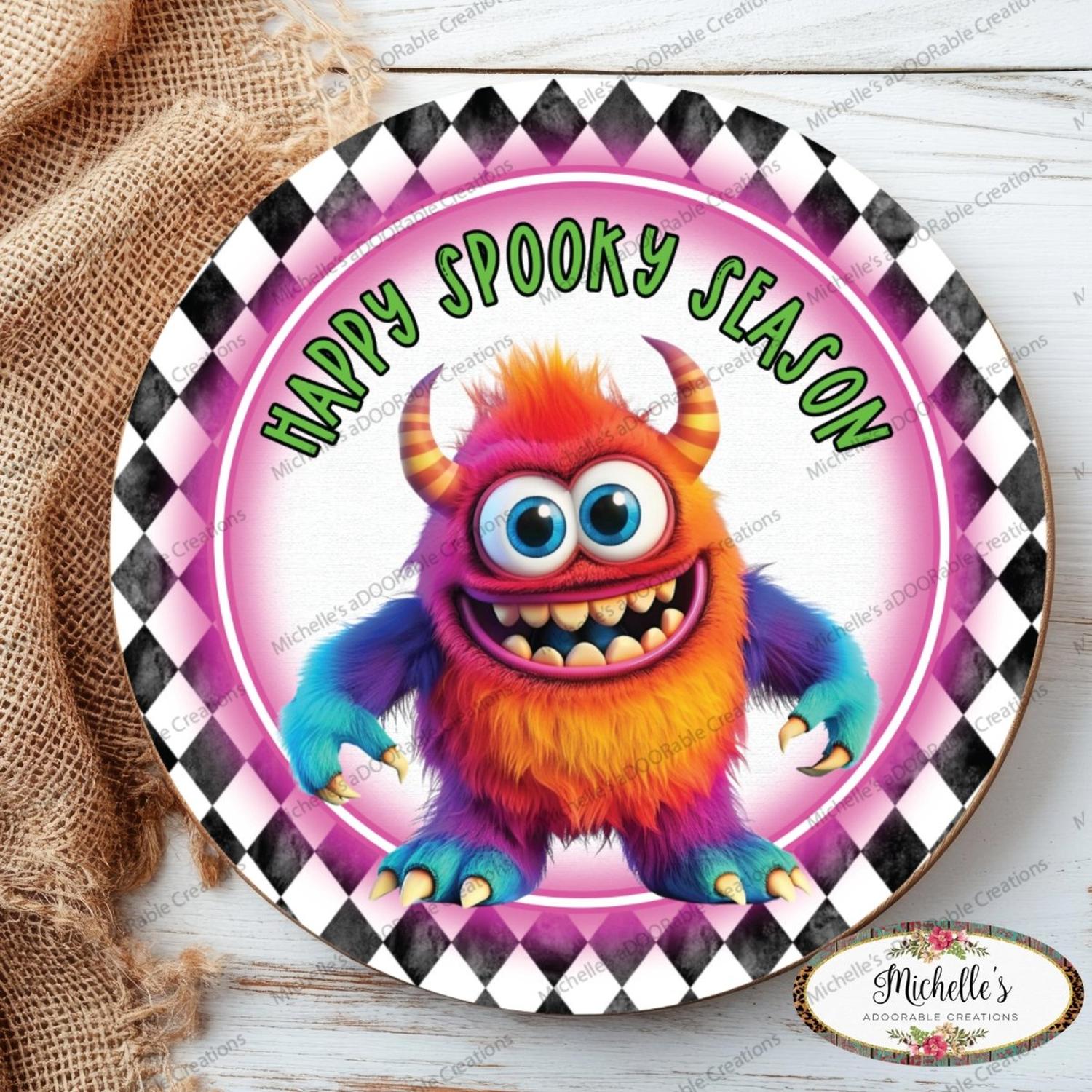 Happy Spooky Season Orange Monster Sign