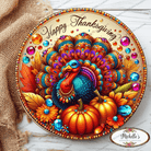 Shop For Happy Thanksgiving Jewel Turkey Round Sign