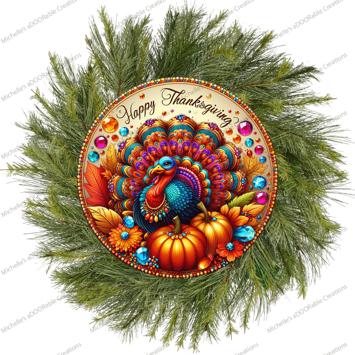 Shop For Happy Thanksgiving Jewel Turkey Round Sign