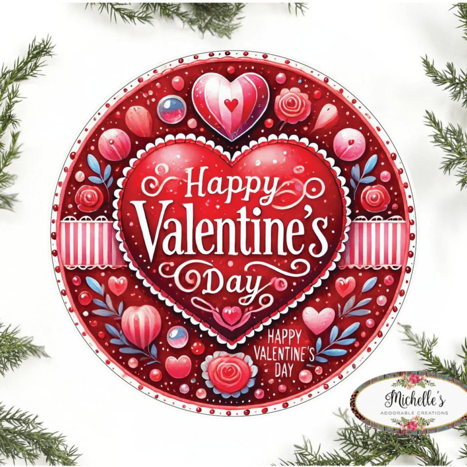 Happy Valentine's Day Floral Round Sign