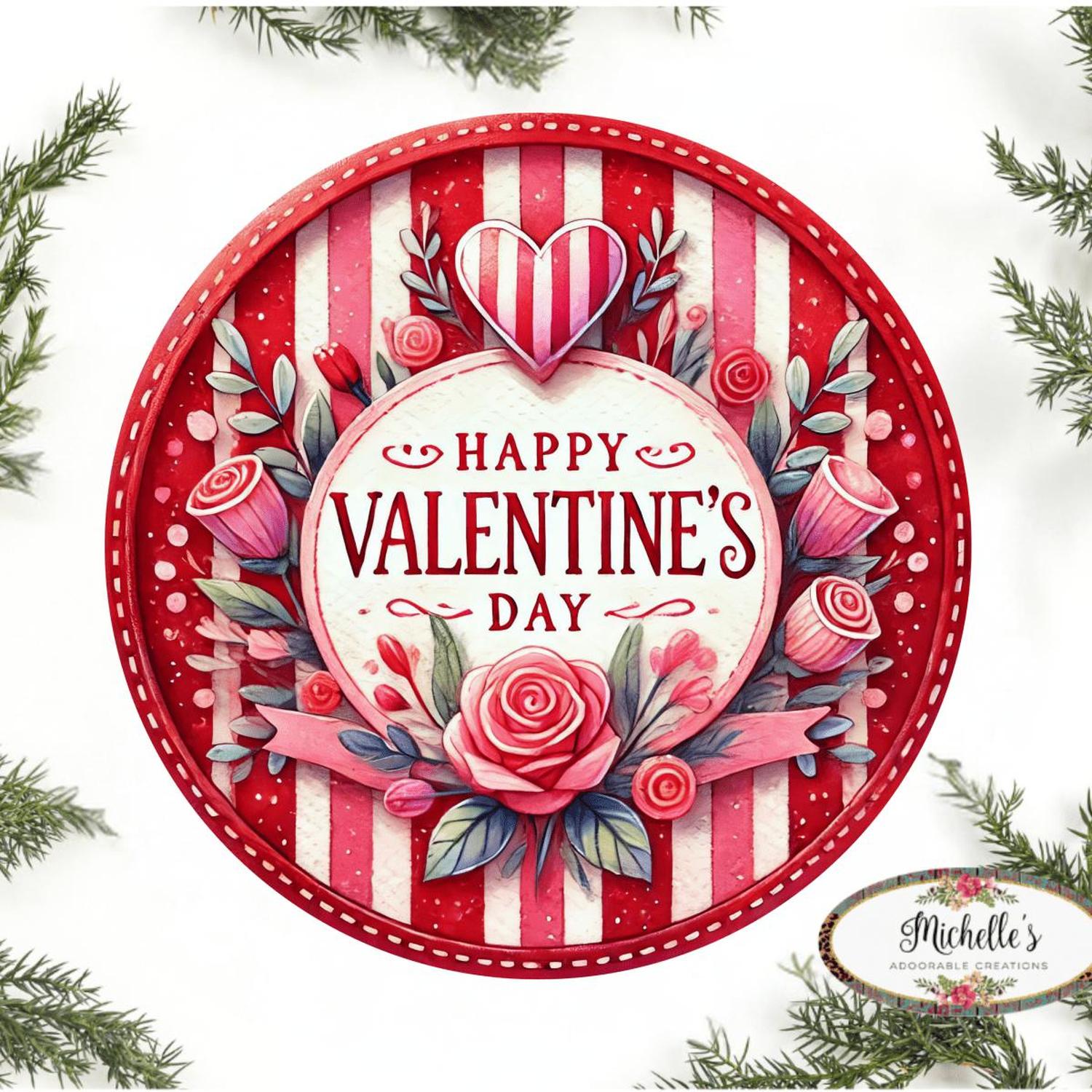 Happy Valentine's Day Stripes Round Sign