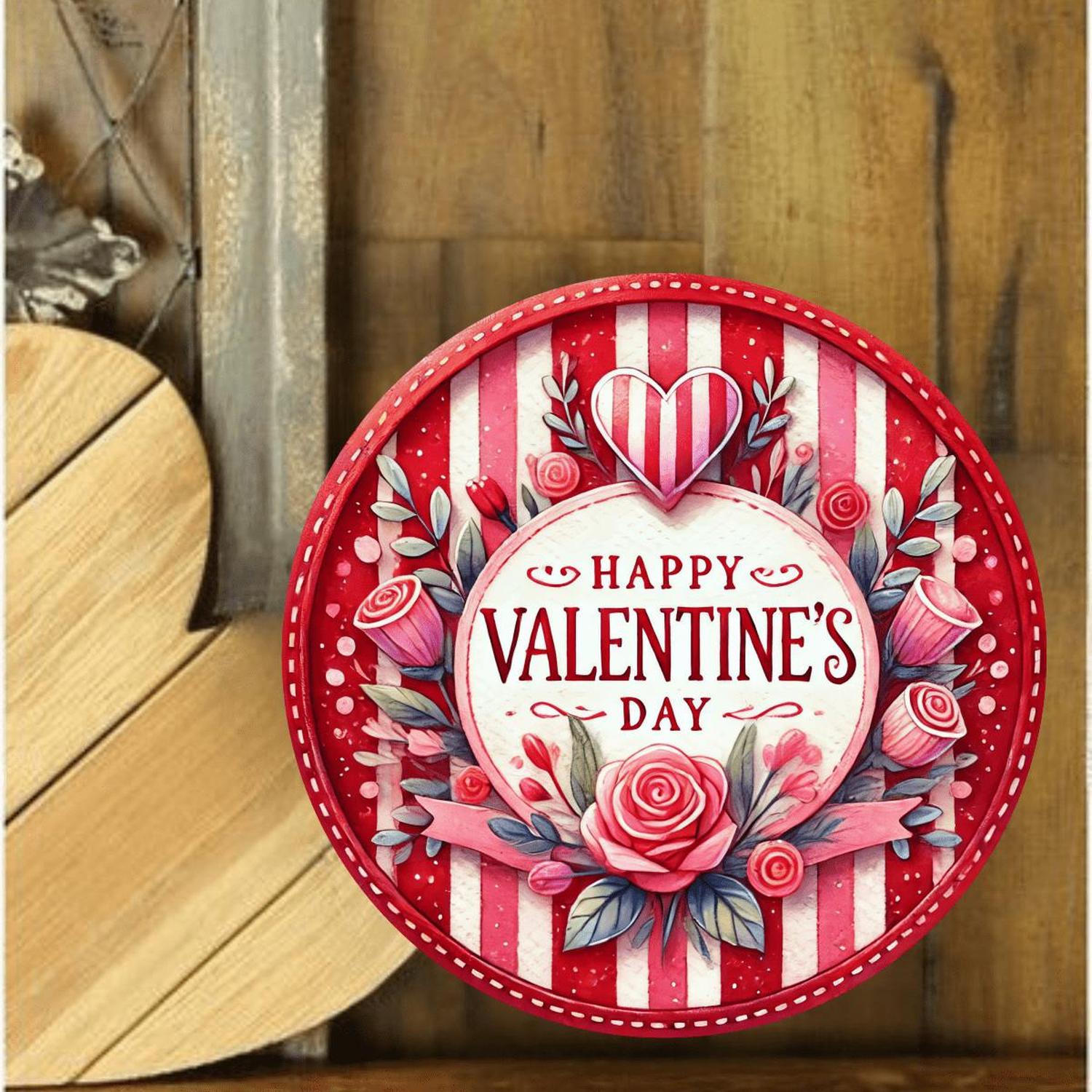 Happy Valentine's Day Stripes Round Sign