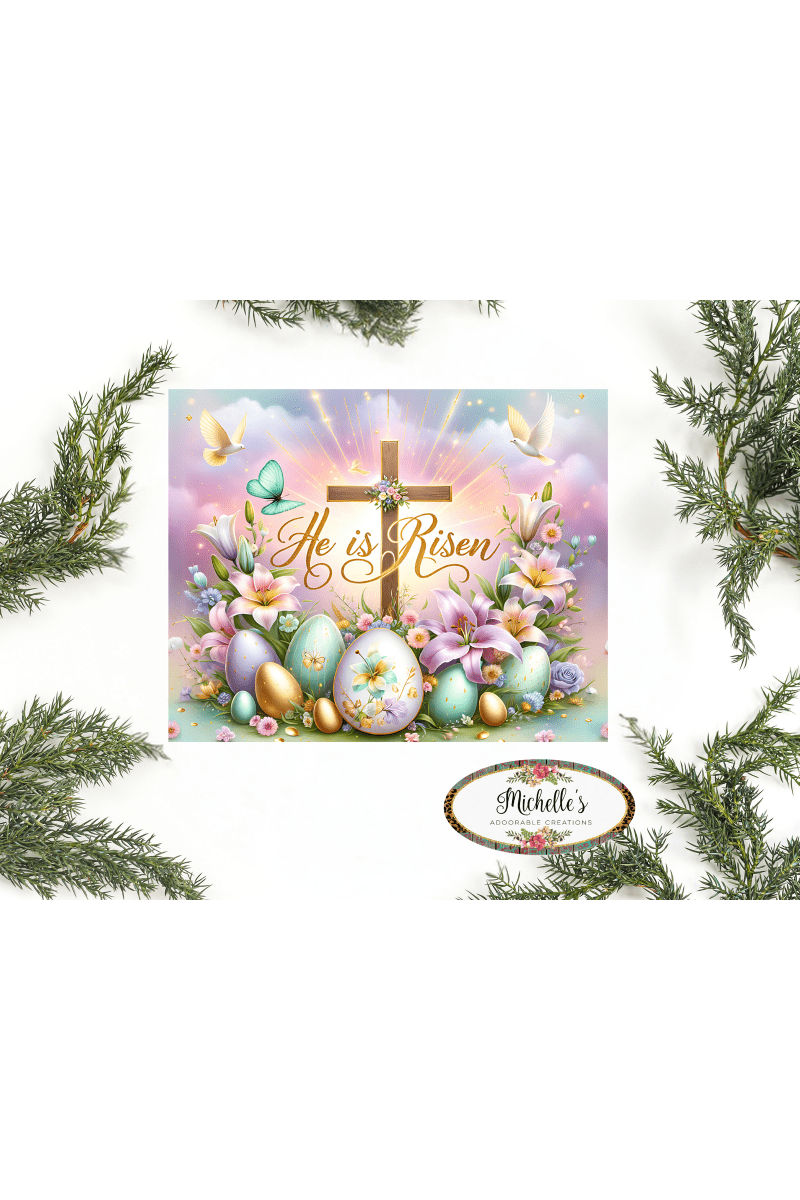 Shop For He Is Risen Cross Easter Eggs Metal Sign