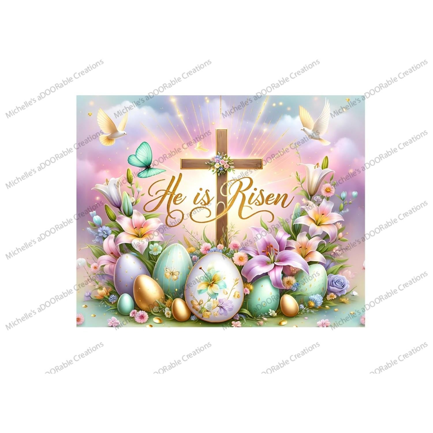 He Is Risen Cross Easter Eggs Metal Sign