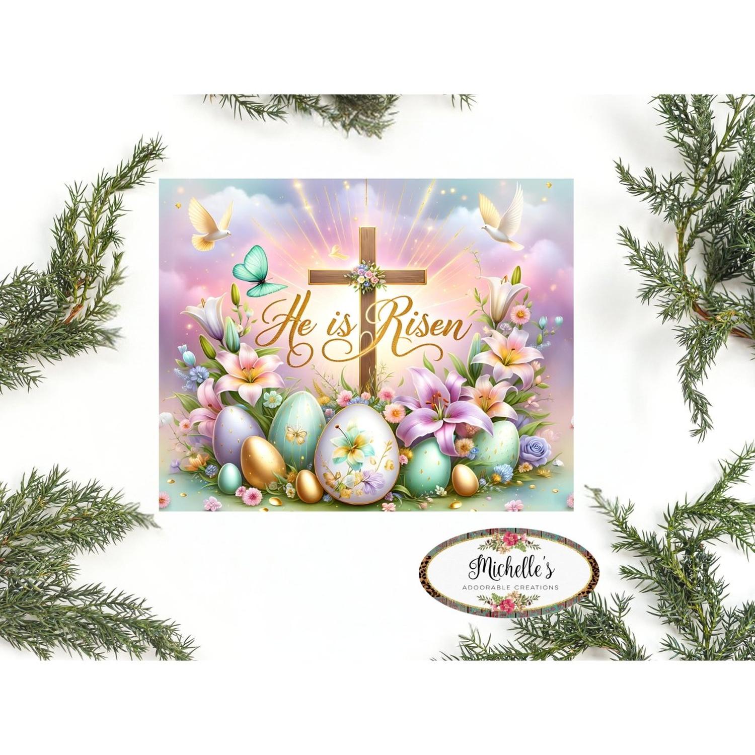 He Is Risen Cross Easter Eggs Metal Sign