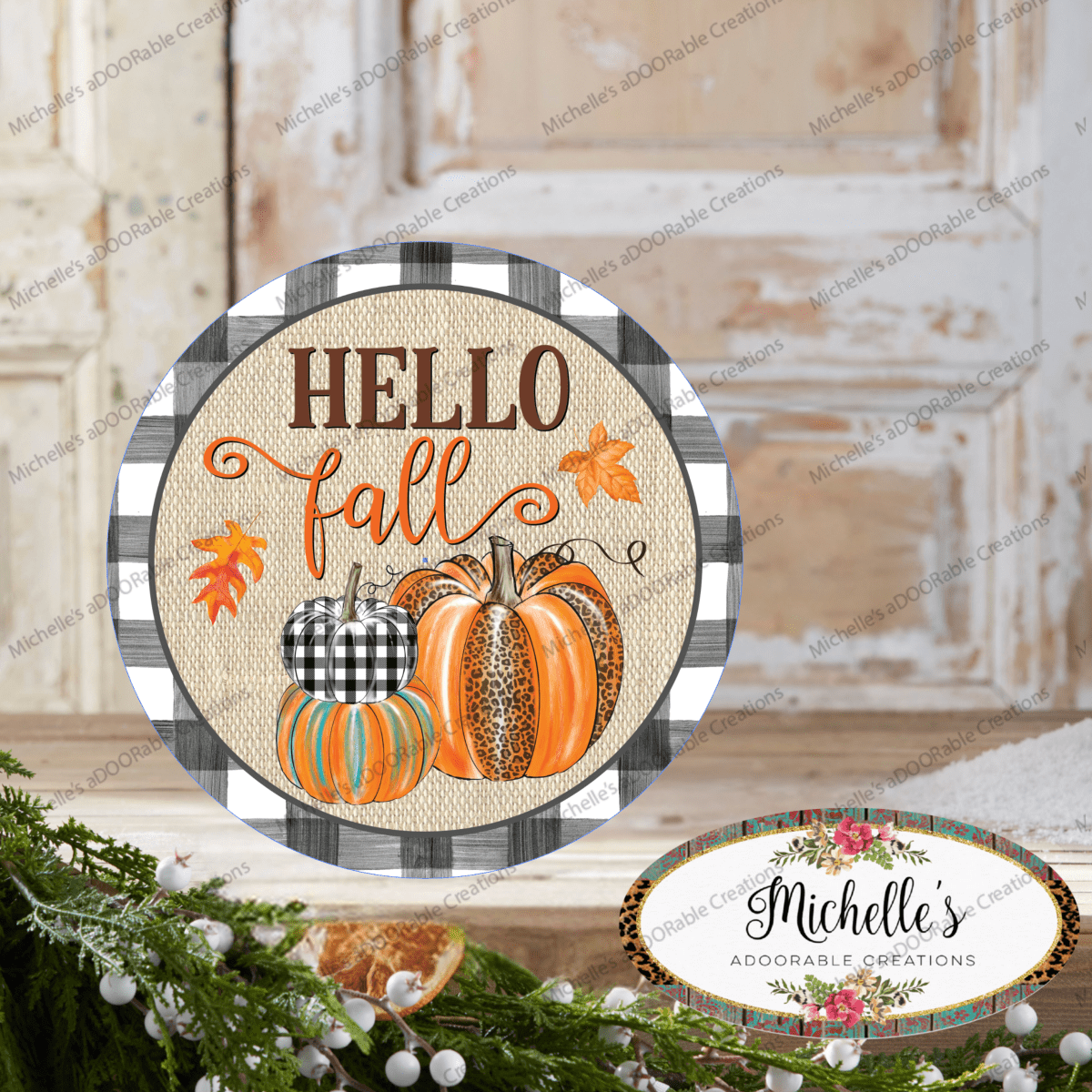 Shop For Hello Fall Leopard Pumpkins Black Plaid Sign