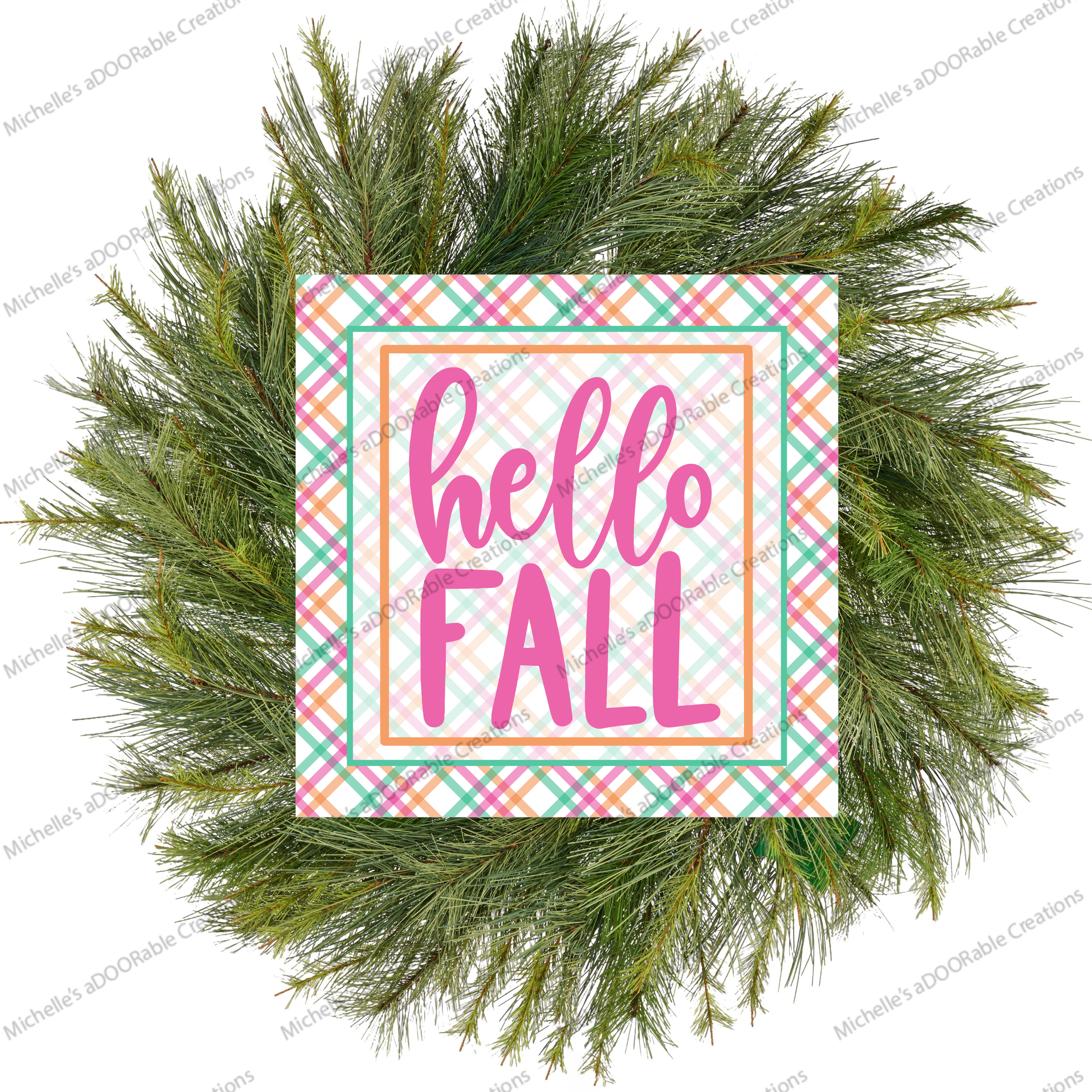 Shop For Hello Fall Pink Plaid Sign