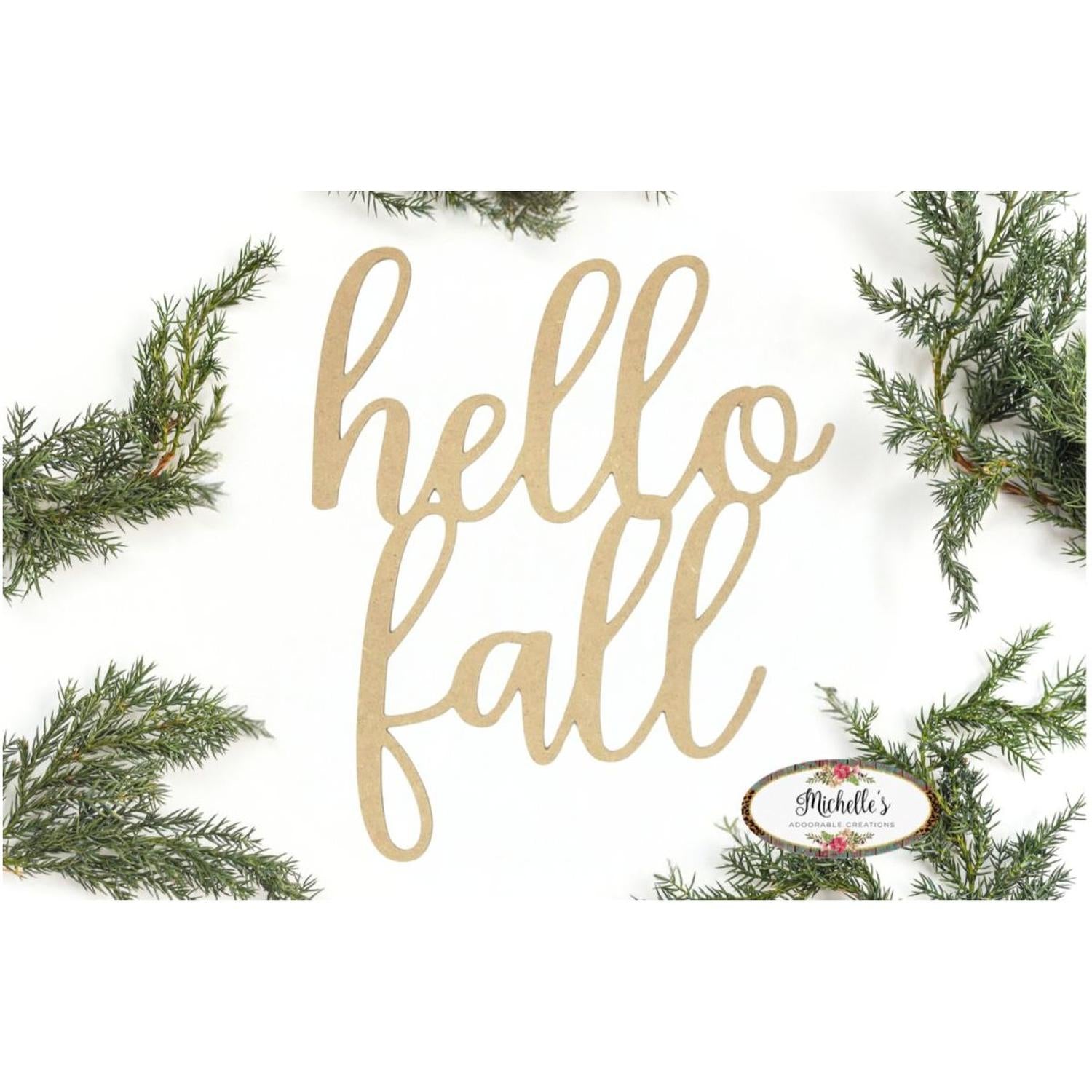 Hello Fall Script Wood Cutout - Unfinished Wood