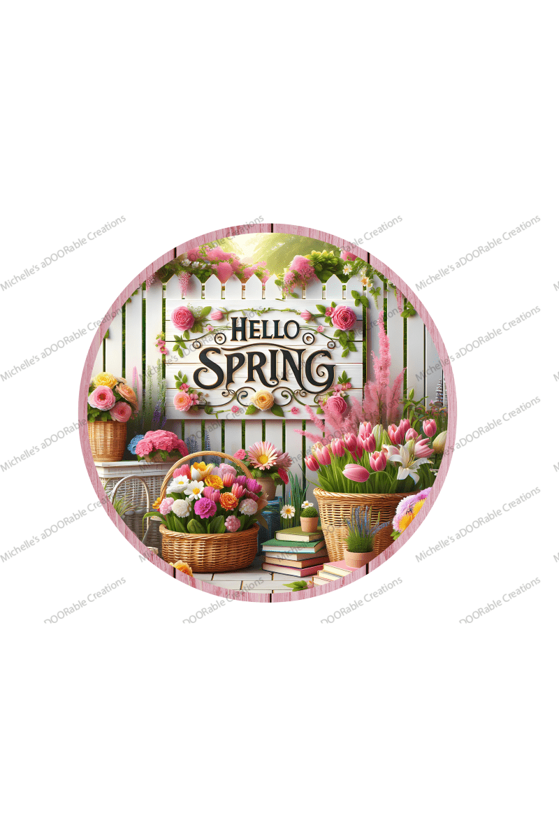 Shop For Hello Spring Pink Floral Metal Sign