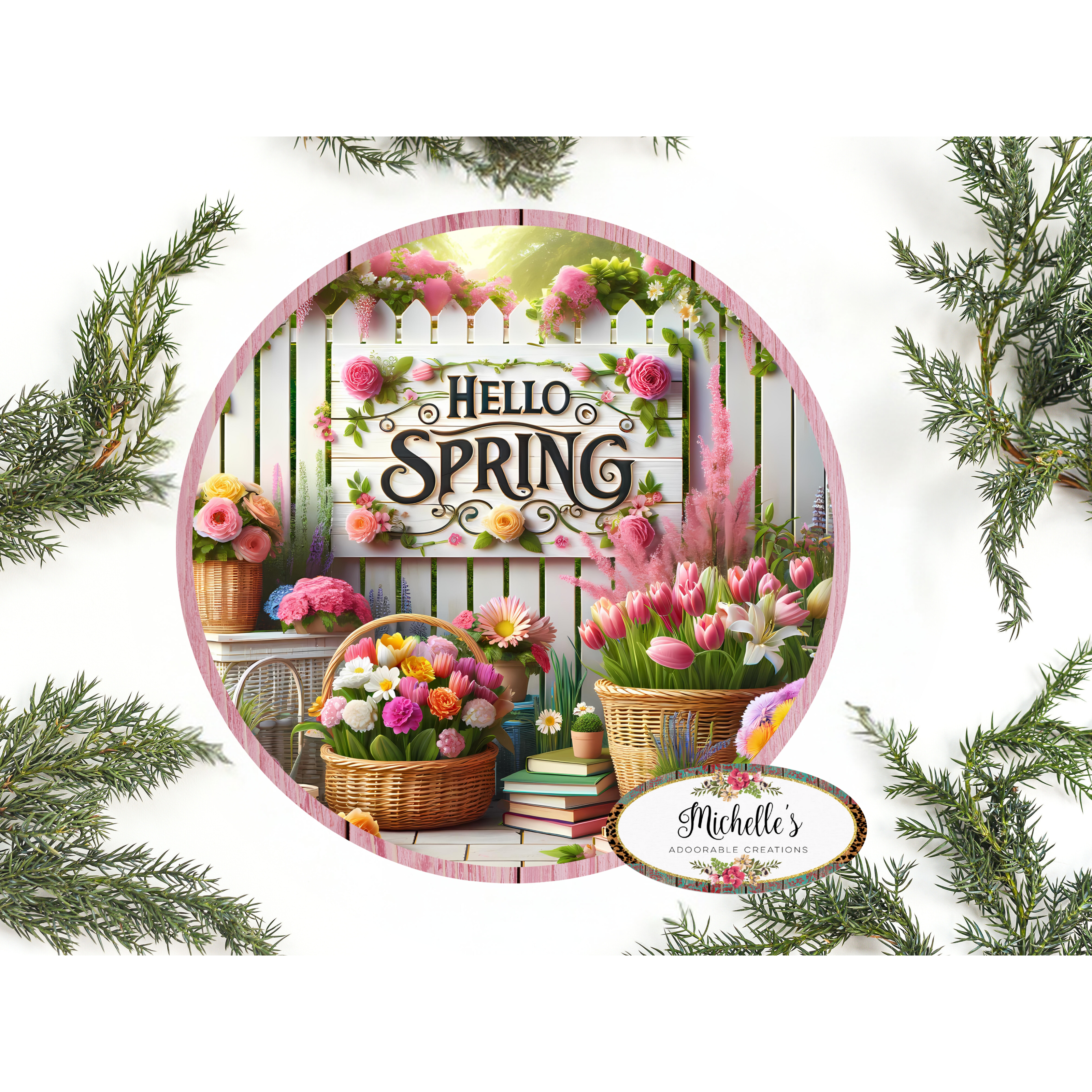 Shop For Hello Spring Pink Floral Metal Sign