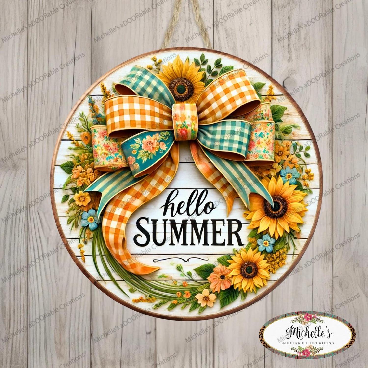 Hello Summer Sunflower Bow Sign