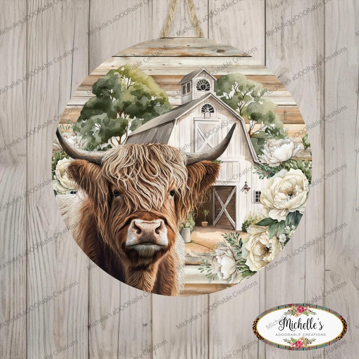 Shop For Highland Cow White Barn Florals Sign
