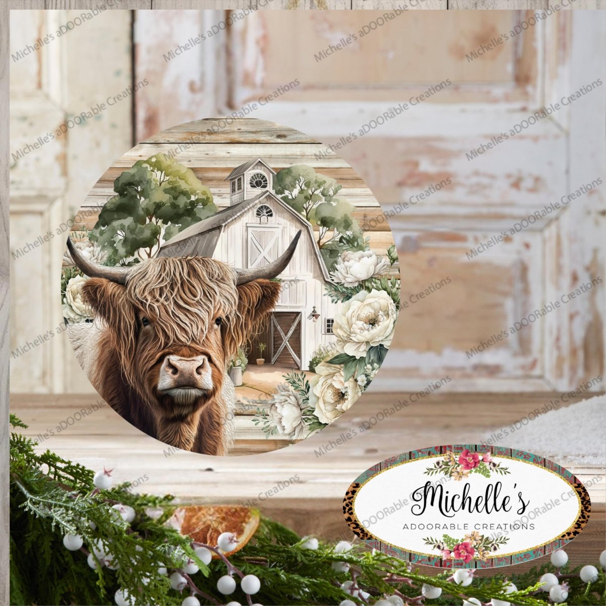 Shop For Highland Cow White Barn Florals Sign