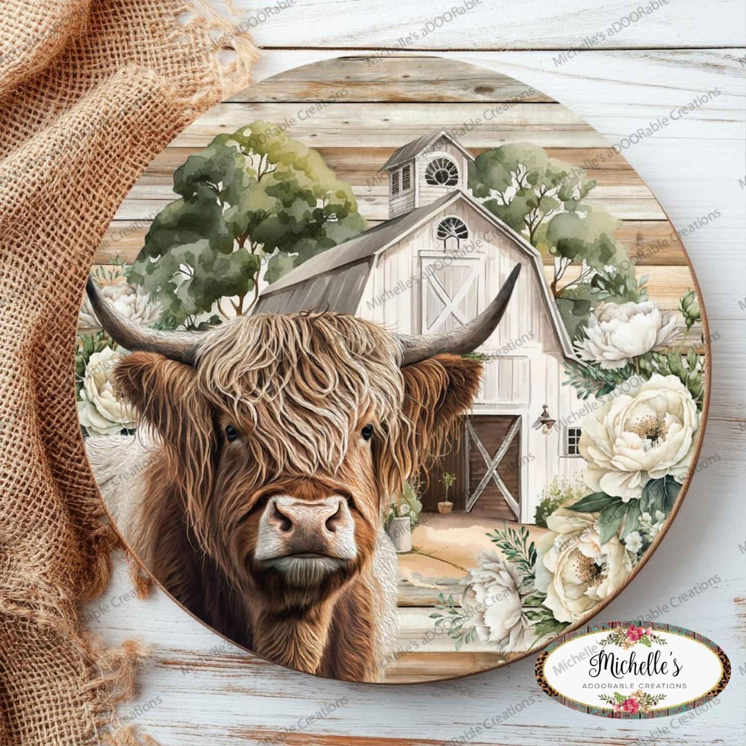 Shop For Highland Cow White Barn Florals Sign
