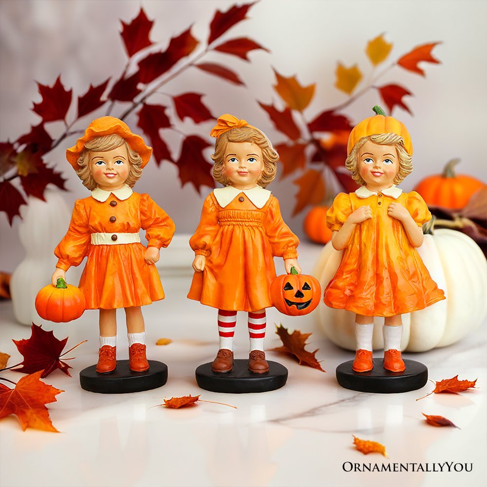 Shop For Inviting Pumpkin Girl Trio Set of Figurines, 6" Victorian Autumn Fall and Halloween Table Decoration