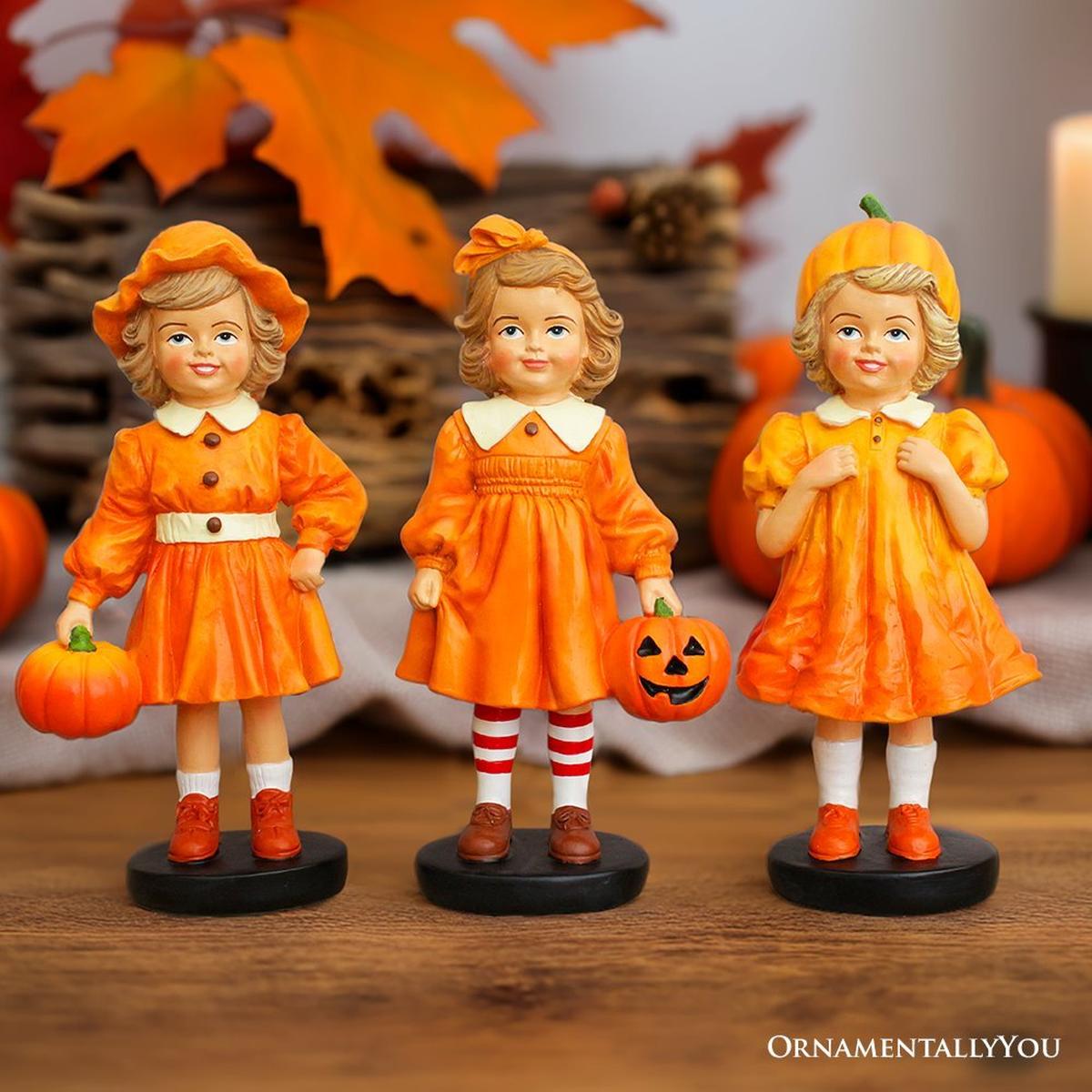Shop For Inviting Pumpkin Girl Trio Set of Figurines, 6" Victorian Autumn Fall and Halloween Table Decoration