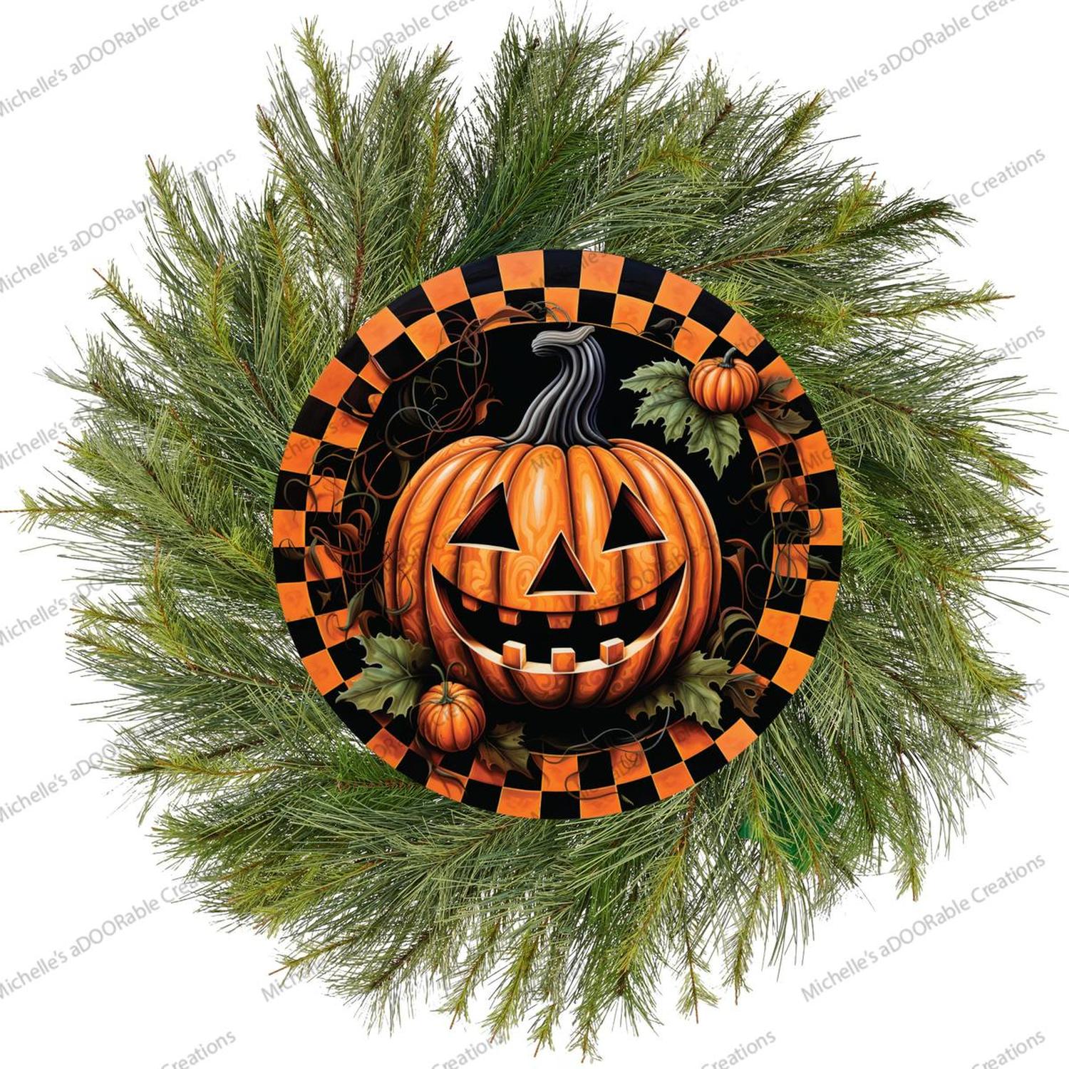 Jack O Lantern Checkered Pumpkin Sign