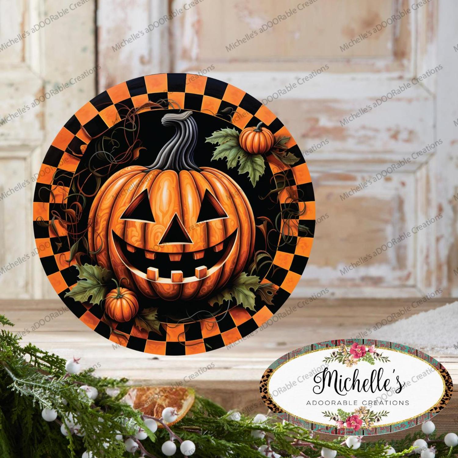 Shop For Jack O Lantern Checkered Pumpkin Sign