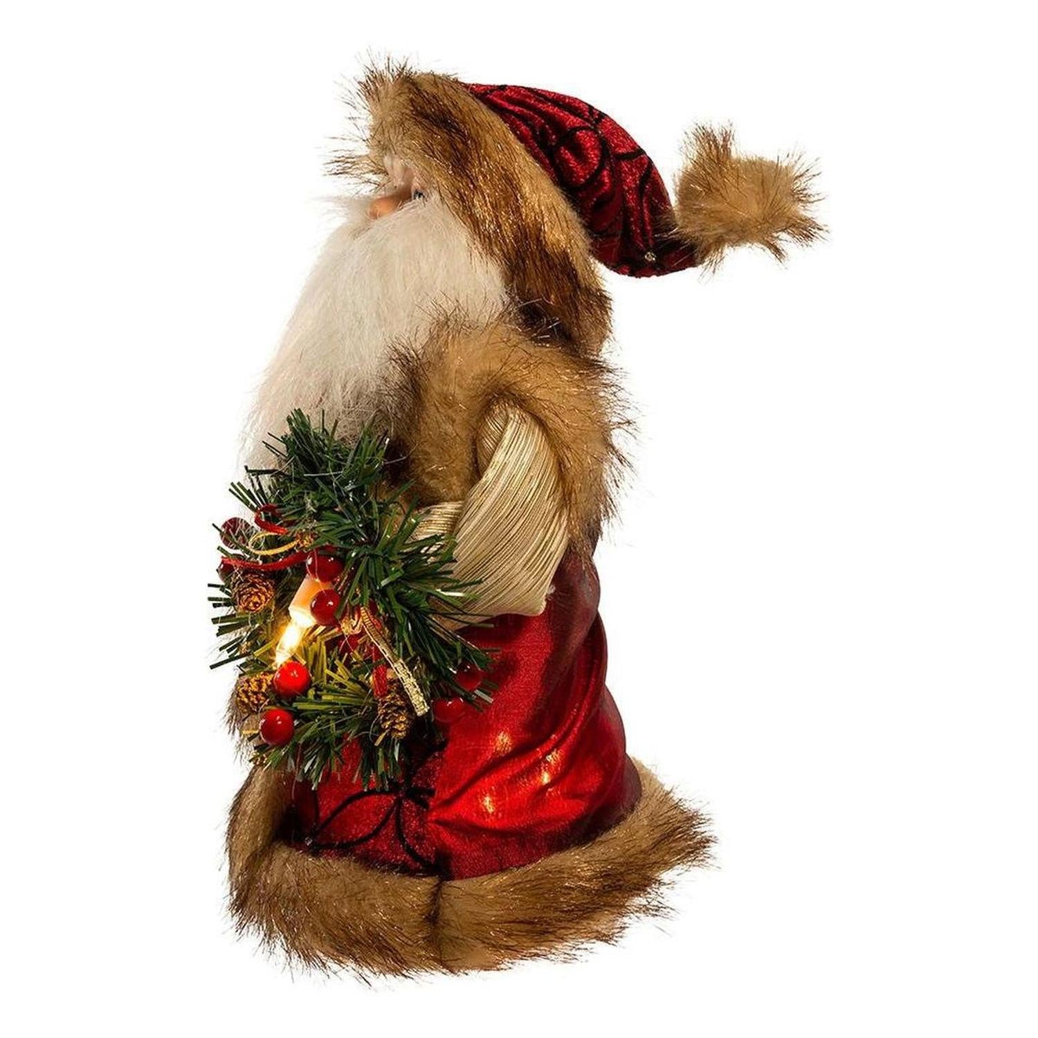 Kurt Adler 10" Burgundy and Brown Santa Treetop