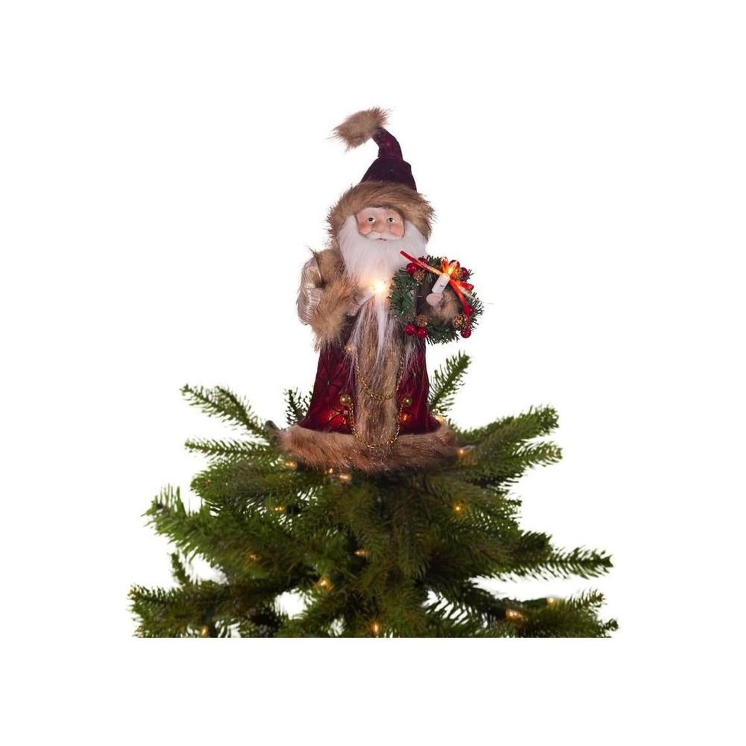 Kurt Adler 10" Burgundy and Brown Santa Treetop