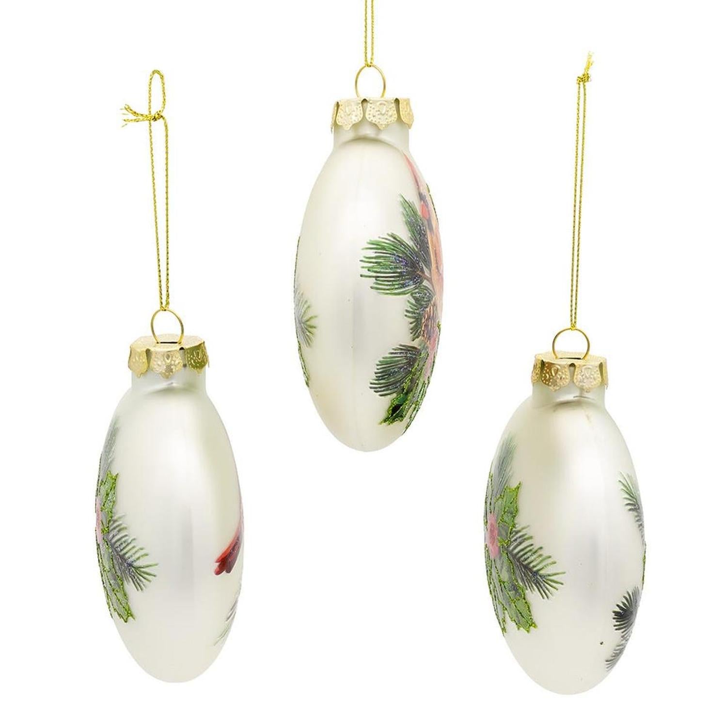 Kurt Adler 100MM Glass Cardinal Flat Ball Ornaments, (Set of 3)