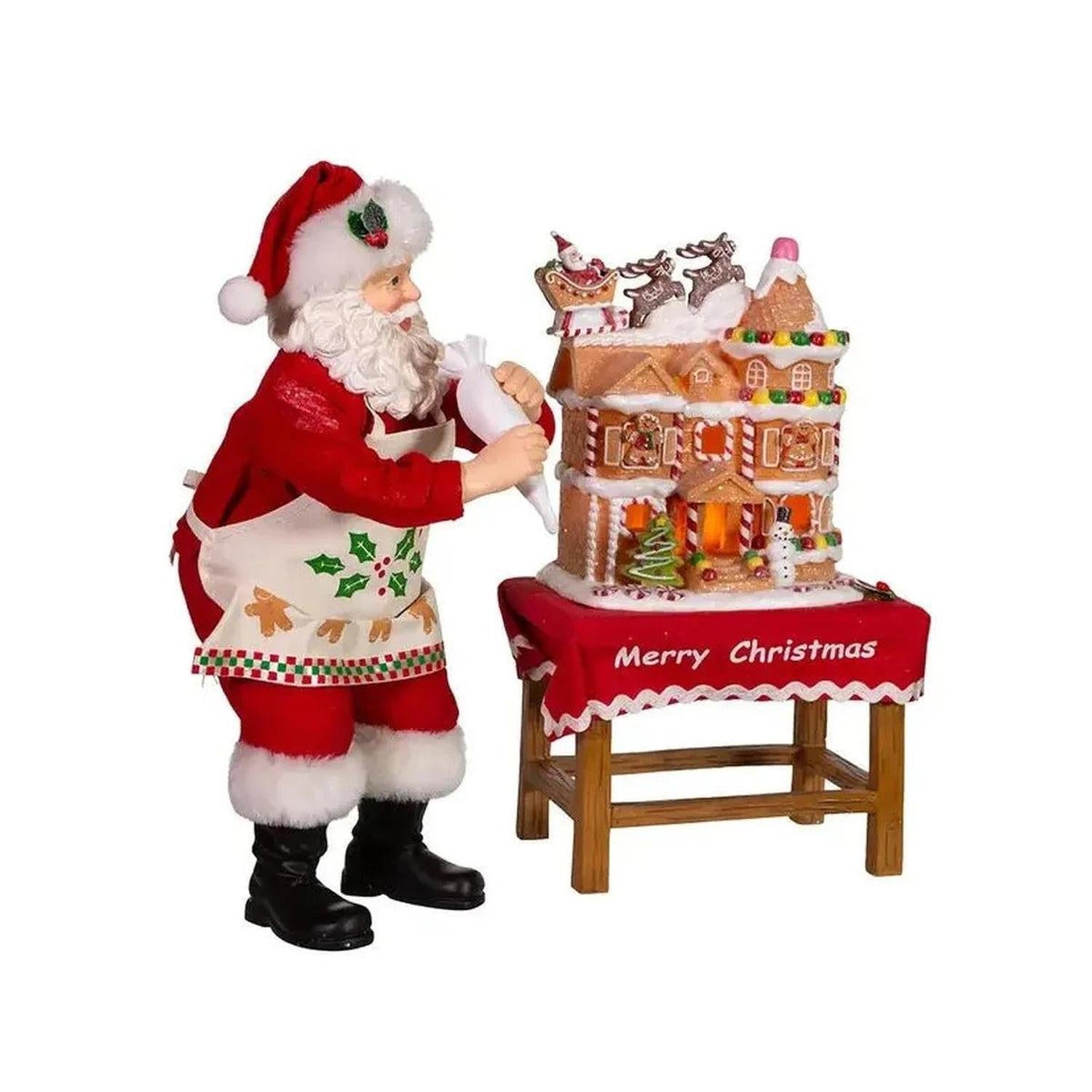 Kurt Adler 10.5" Fabriche Santa Decorating LED Gingerbread House Table Piece