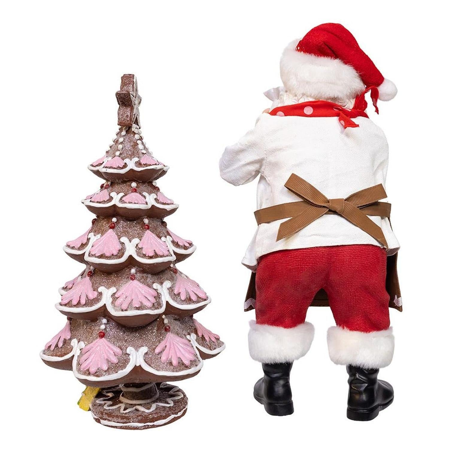 Kurt Adler 10.5-Inch Fabriché Santa Gingerbread Tree, 2-Piece Set