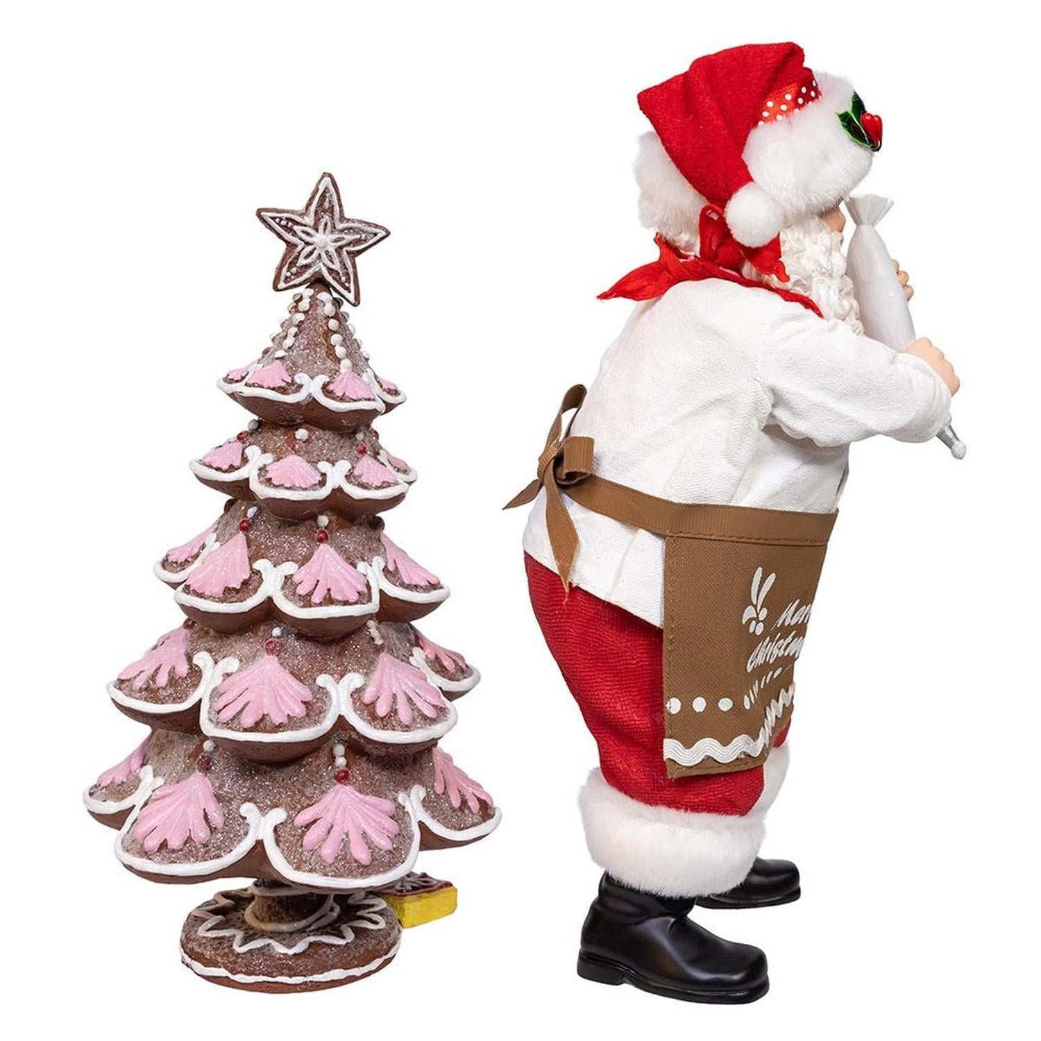 Kurt Adler 10.5-Inch Fabriché Santa Gingerbread Tree, 2-Piece Set
