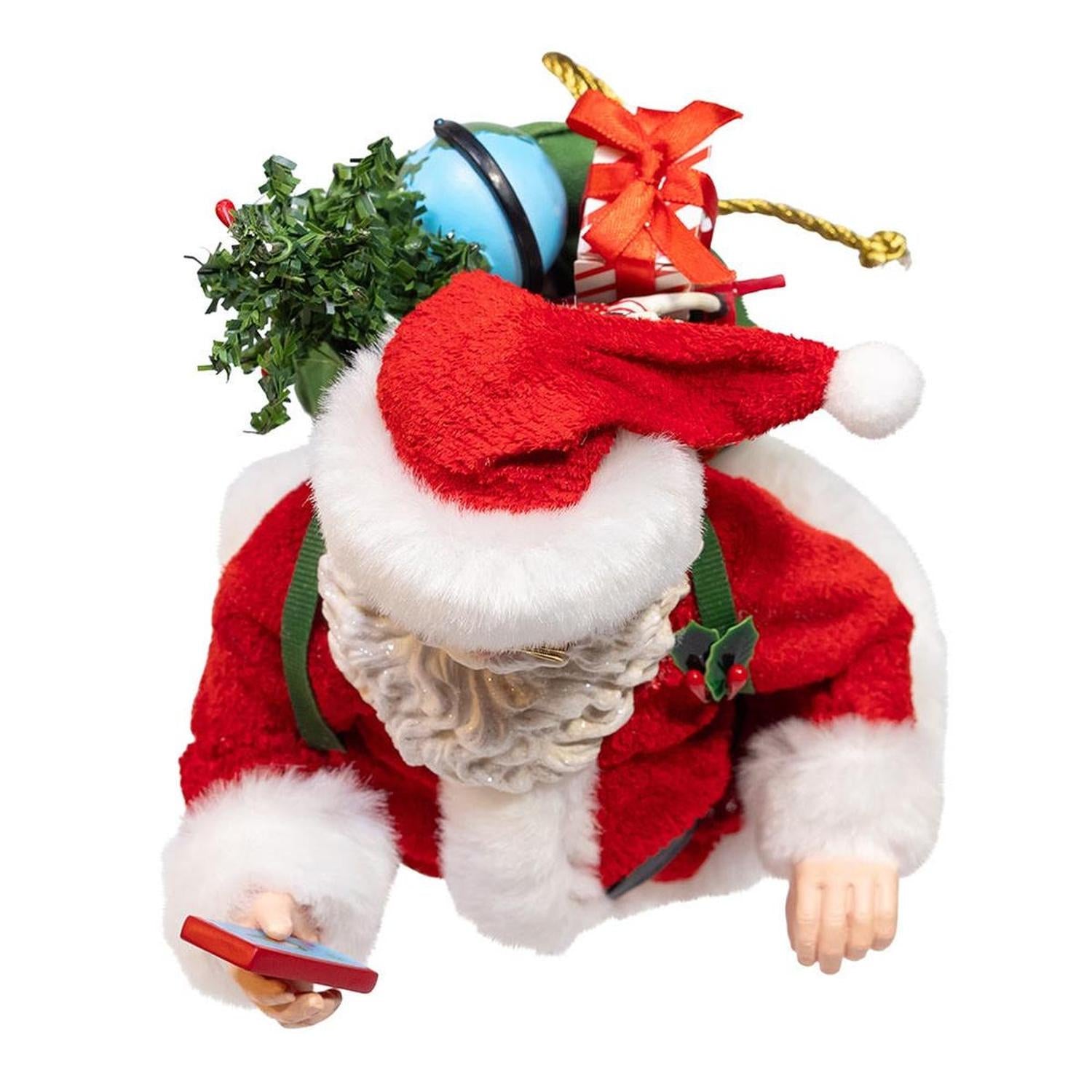 Kurt Adler 10.5-Inch Fabriché Santa with Red Luggage, 2-Piece Set