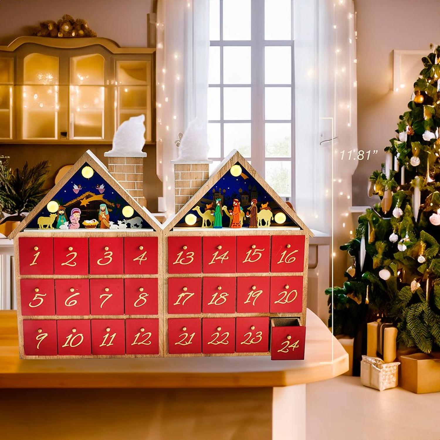 Kurt Adler 11.81-Inch Wooden LED Nativity Advent Calendar